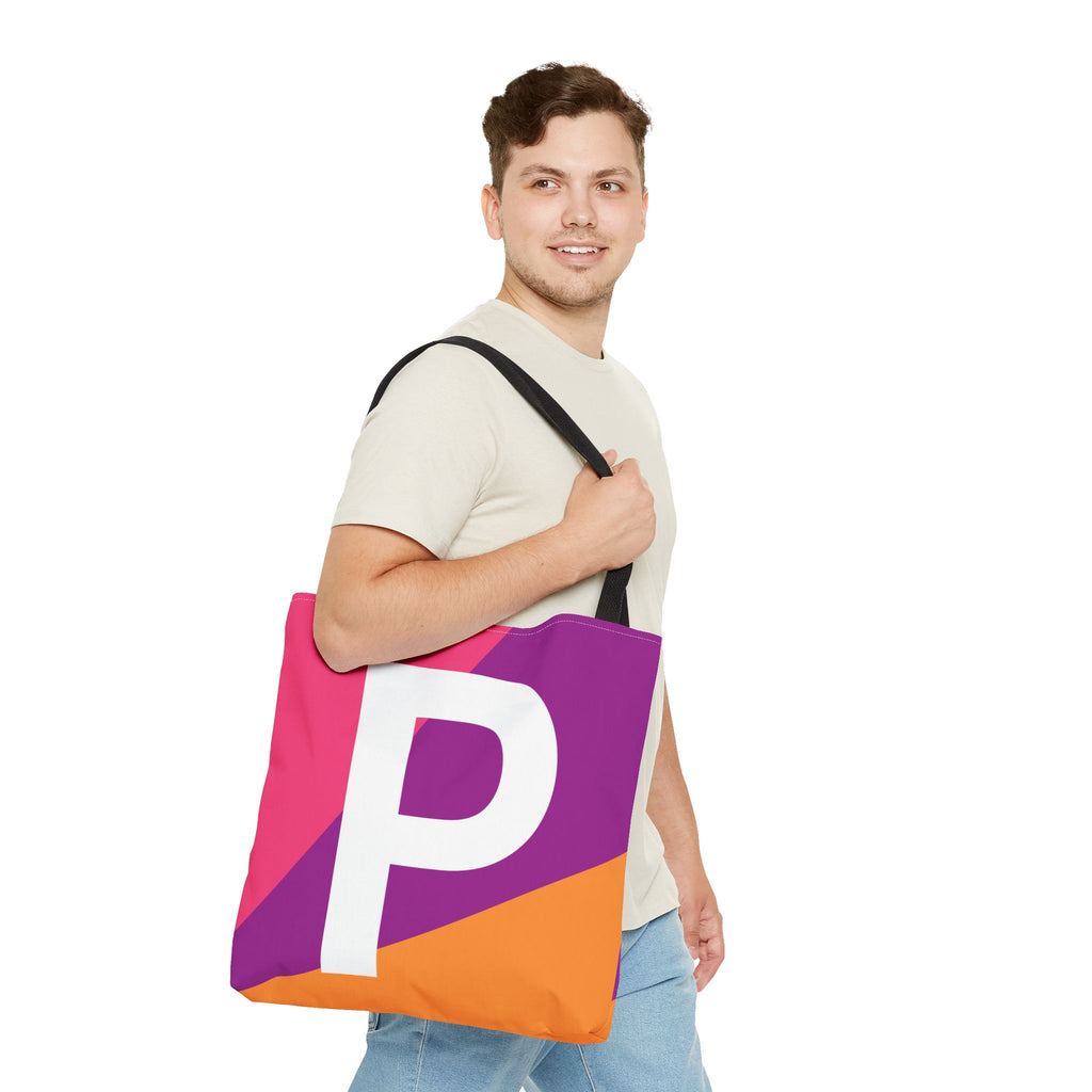 Monogram 'P' Colorblock Tote Bag — Personalized Initial P Shoulder Tote