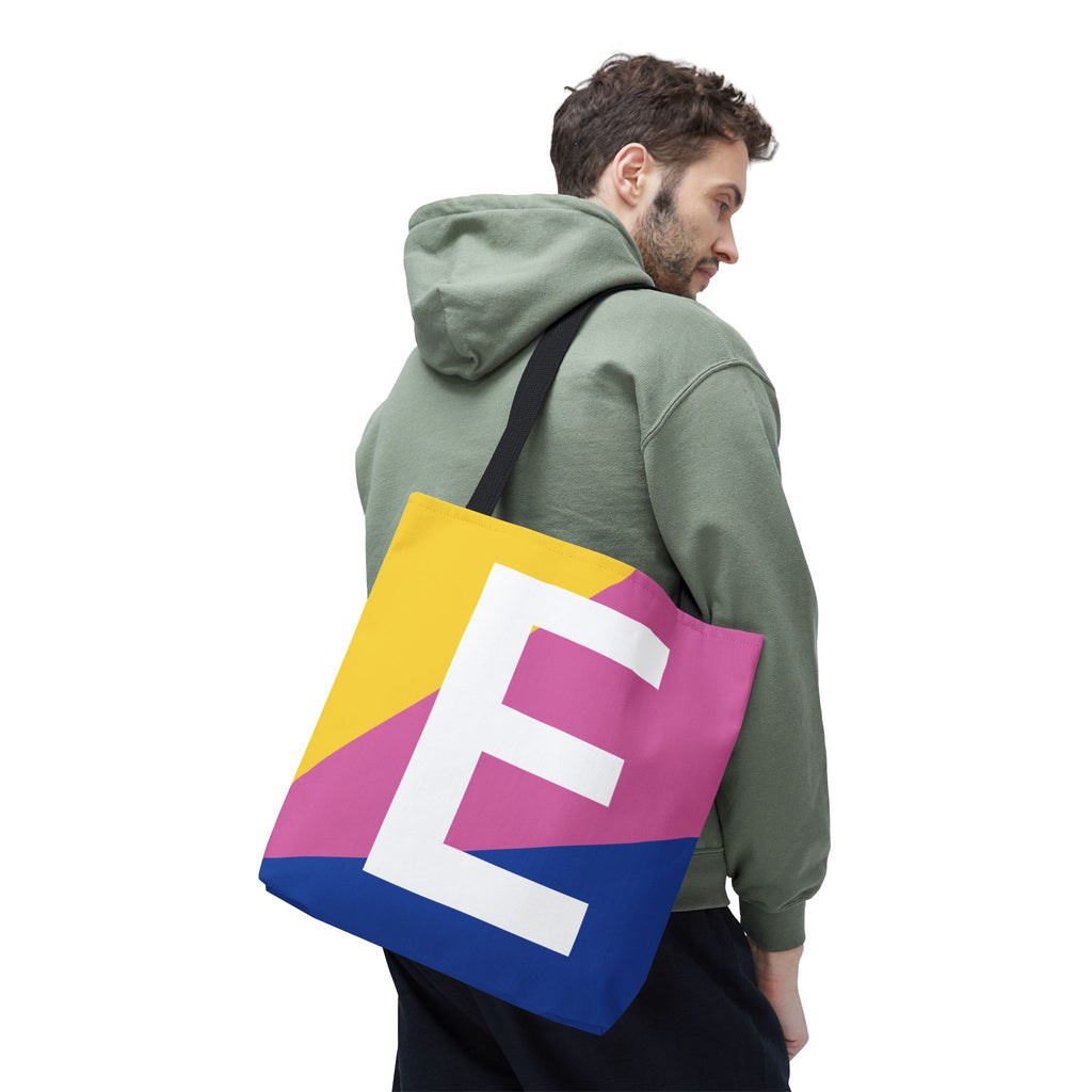 Monogram 'E' Colorblock Tote Bag — Personalized Initial E Shoulder Tote