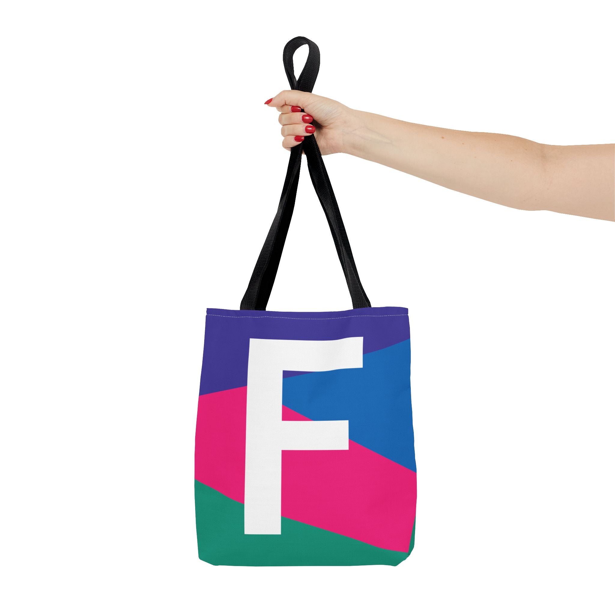 Monogram 'F' Colorblock Tote Bag — Personalized Initial F Shoulder Tote
