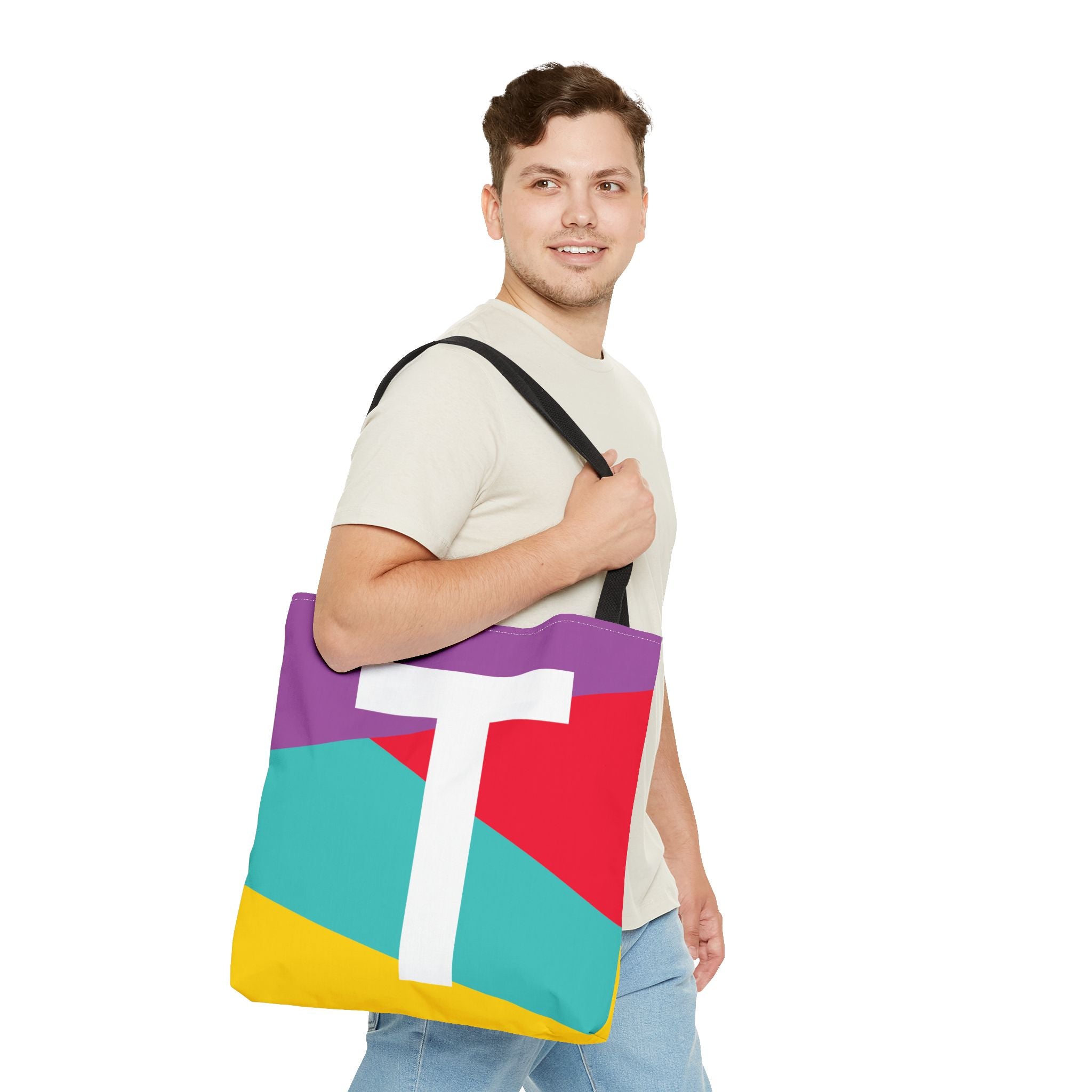 Monogram 'T' Colorblock Tote Bag — Personalized Initial T Shoulder Tote