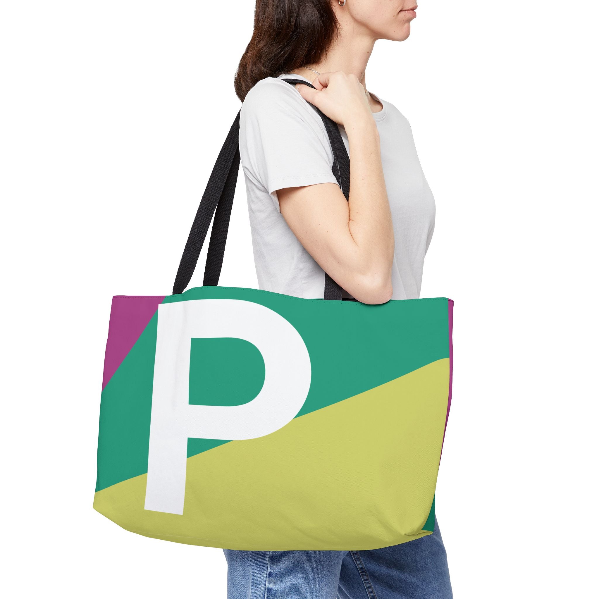 Personalized 'P' Colorblock Tote Bag — Monogram Weekender Tote