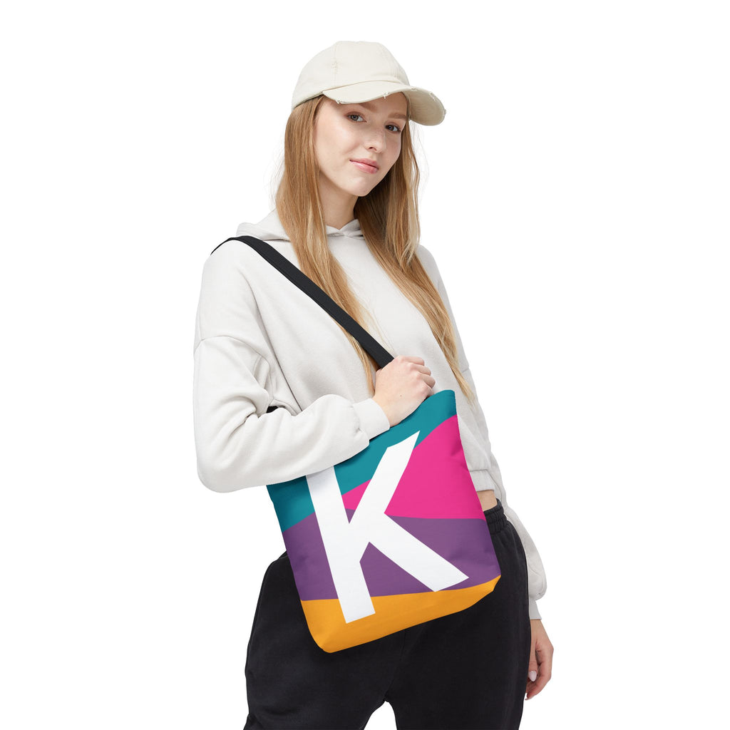 Monogram 'K' Colorblock Tote Bag — Personalized Initial K Shoulder Tote