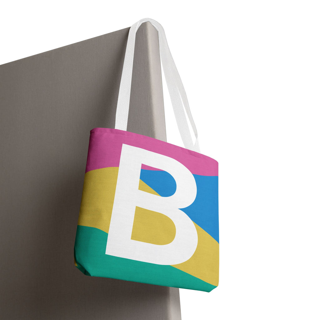 Monogram 'B' Colorblock Tote Bag — Personalized Initial B Shoulder Tote