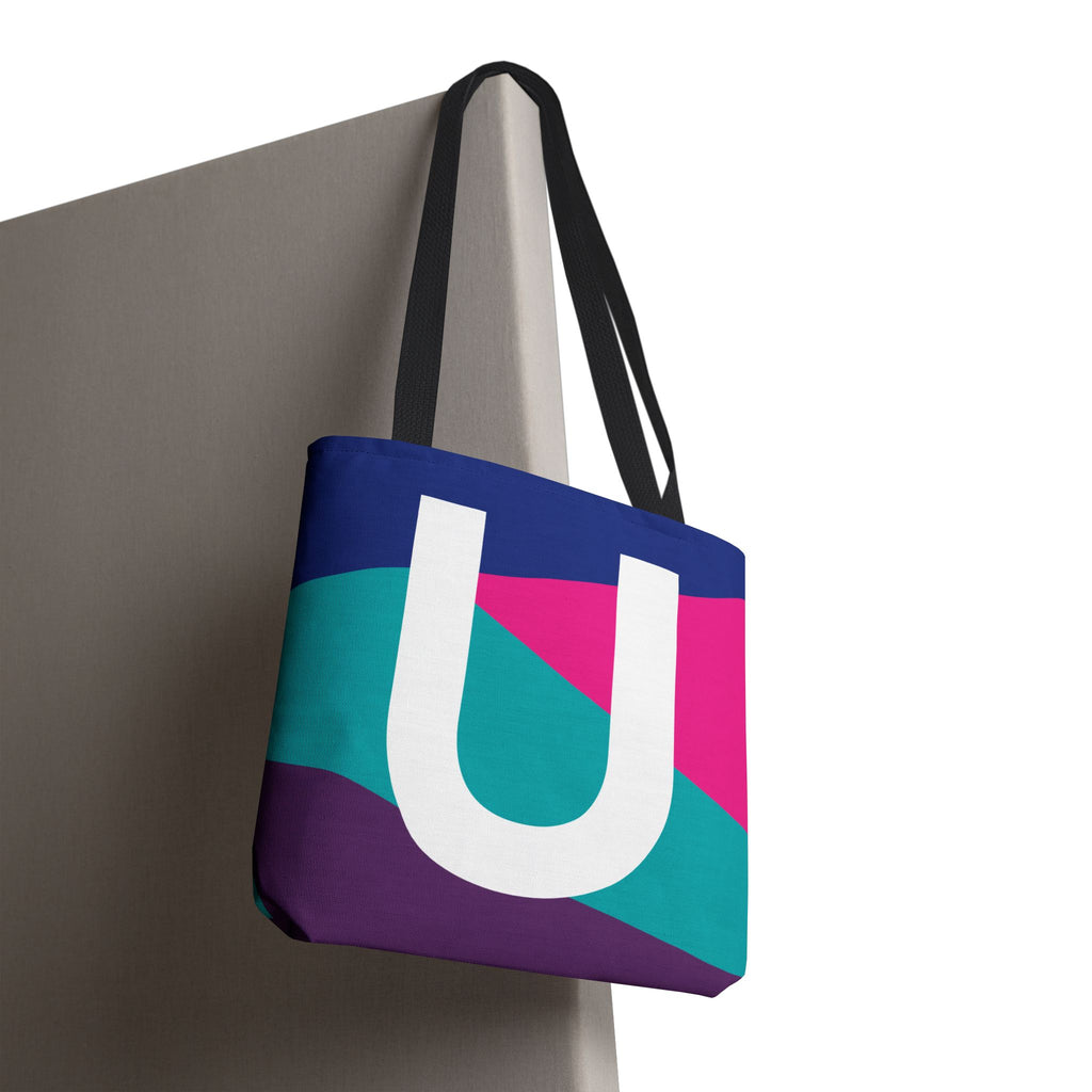 Monogram 'U' Colorblock Tote Bag — Personalized Initial U Shoulder Tote