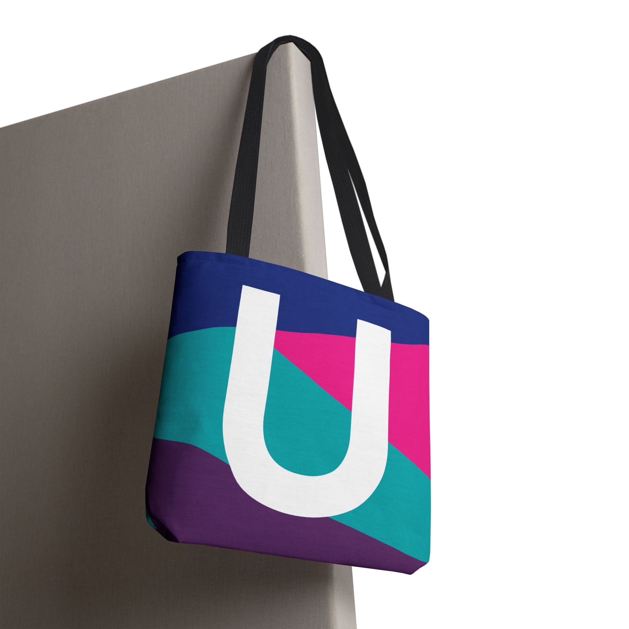Monogram 'U' Colorblock Tote Bag — Personalized Initial U Shoulder Tote