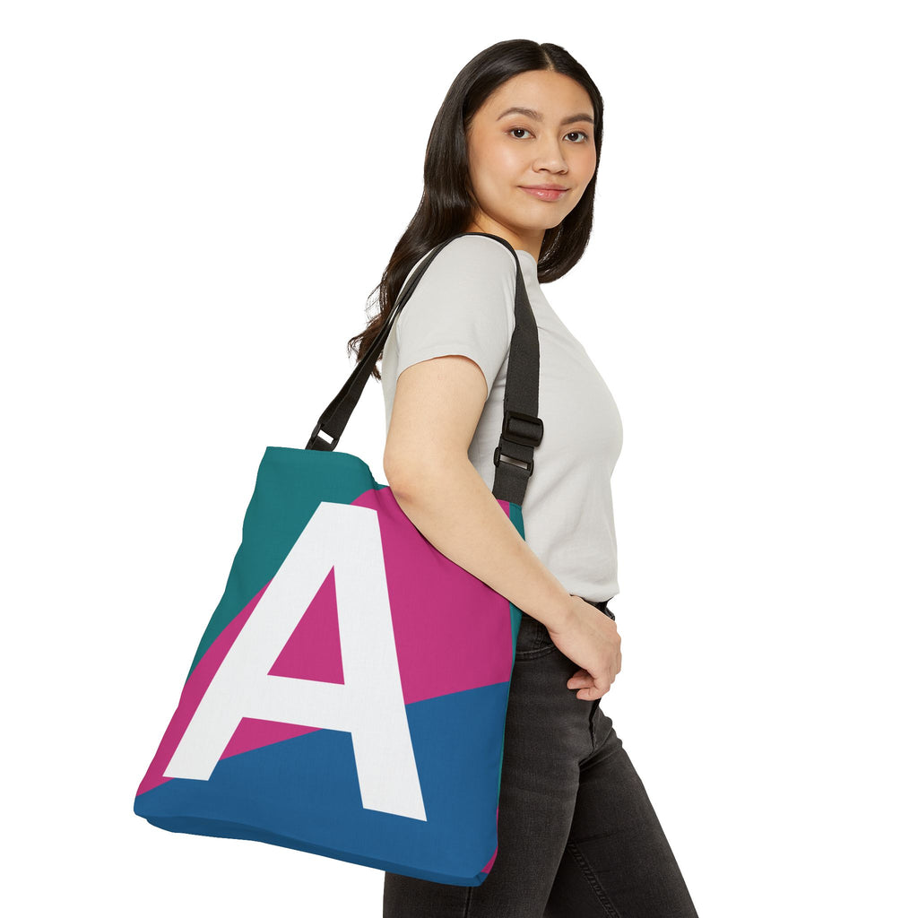 Initial Letter 'A' Colorblock Adjustable Tote Bag — Monogram Alphabet Shoulder Bag