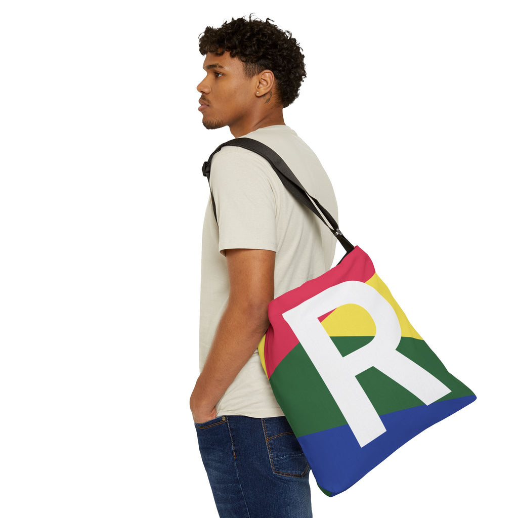Initial Letter 'R' Colorblock Adjustable Tote Bag — Monogram Alphabet Shoulder Bag