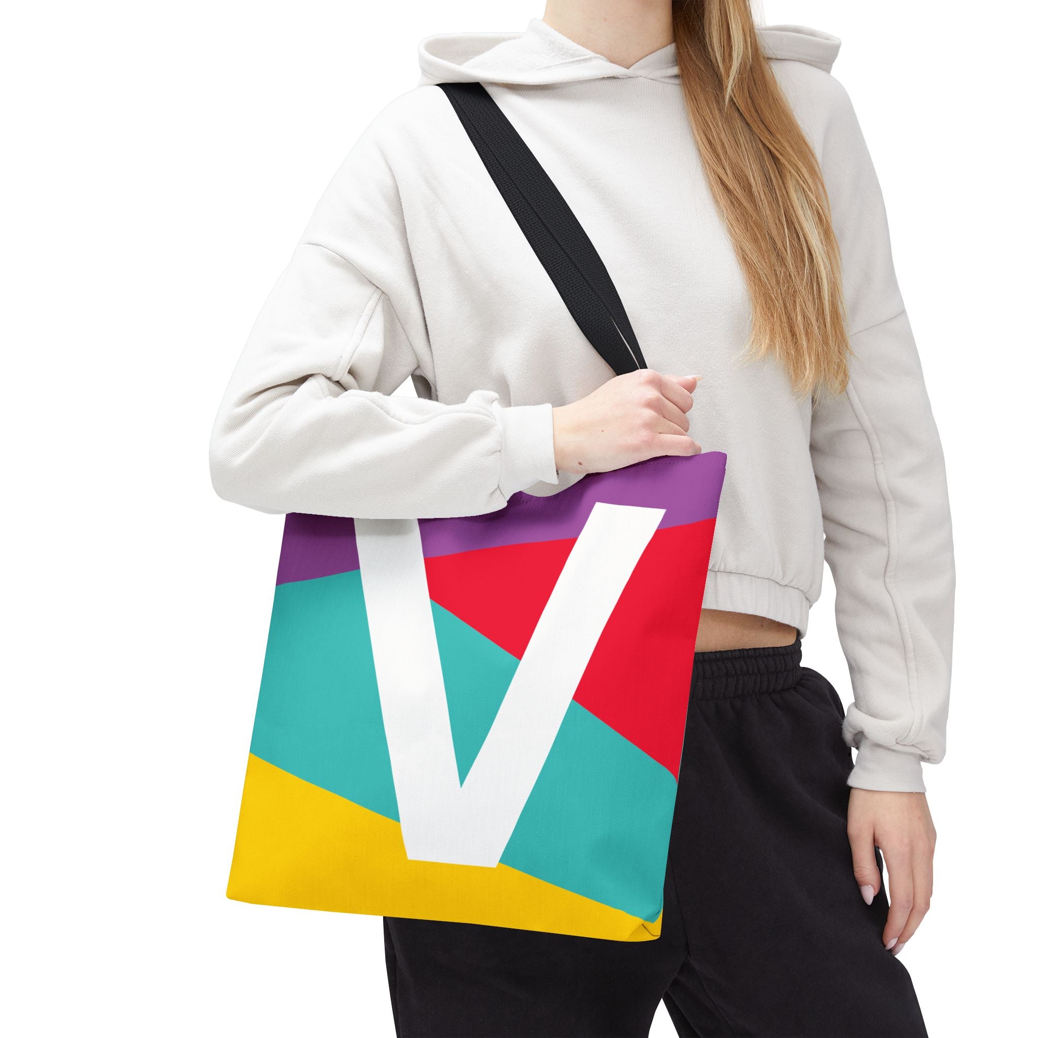 Monogram 'V' Colorblock Tote Bag — Personalized Initial V Shoulder Tote