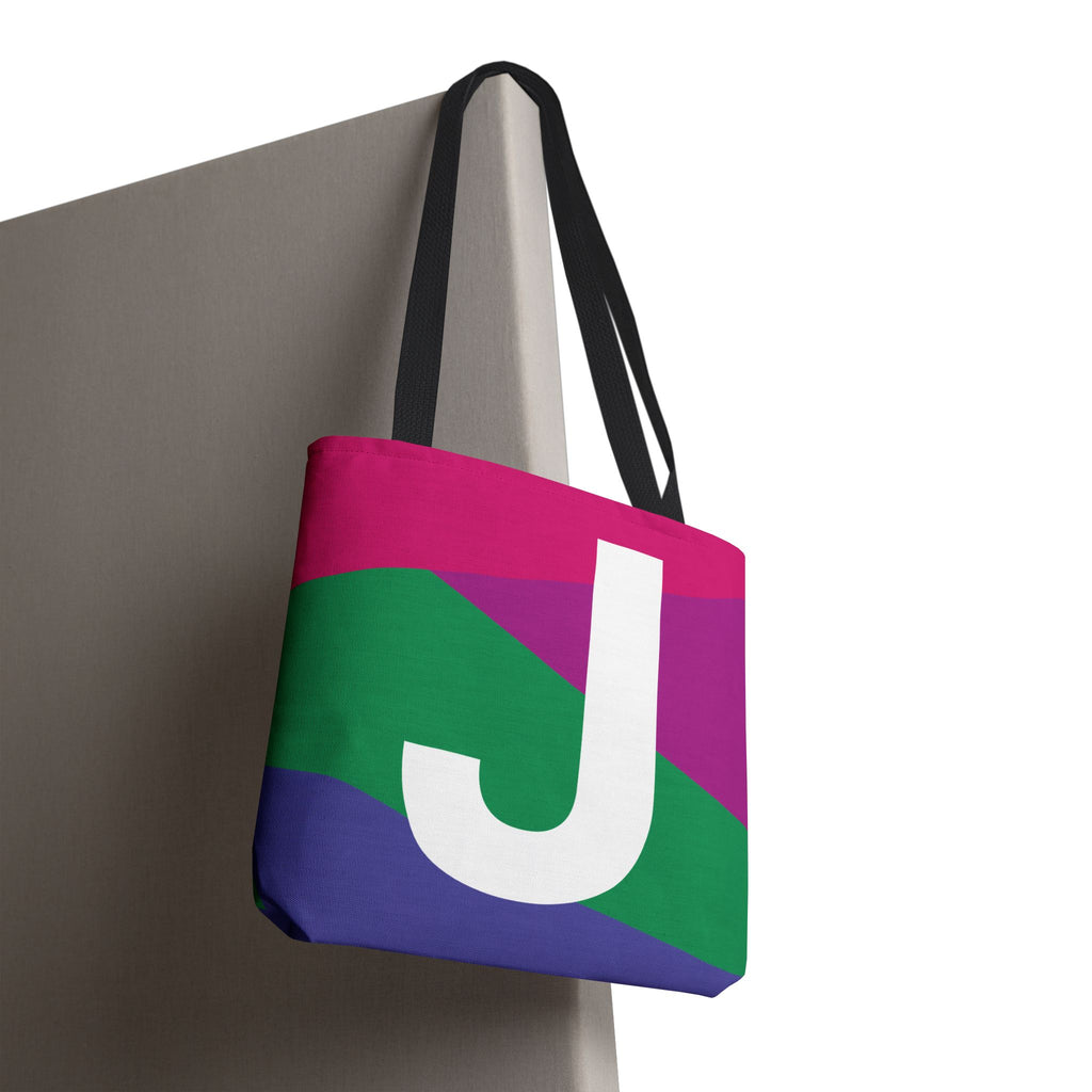 Monogram 'J' Colorblock Tote Bag — Personalized Initial J Shoulder Tote