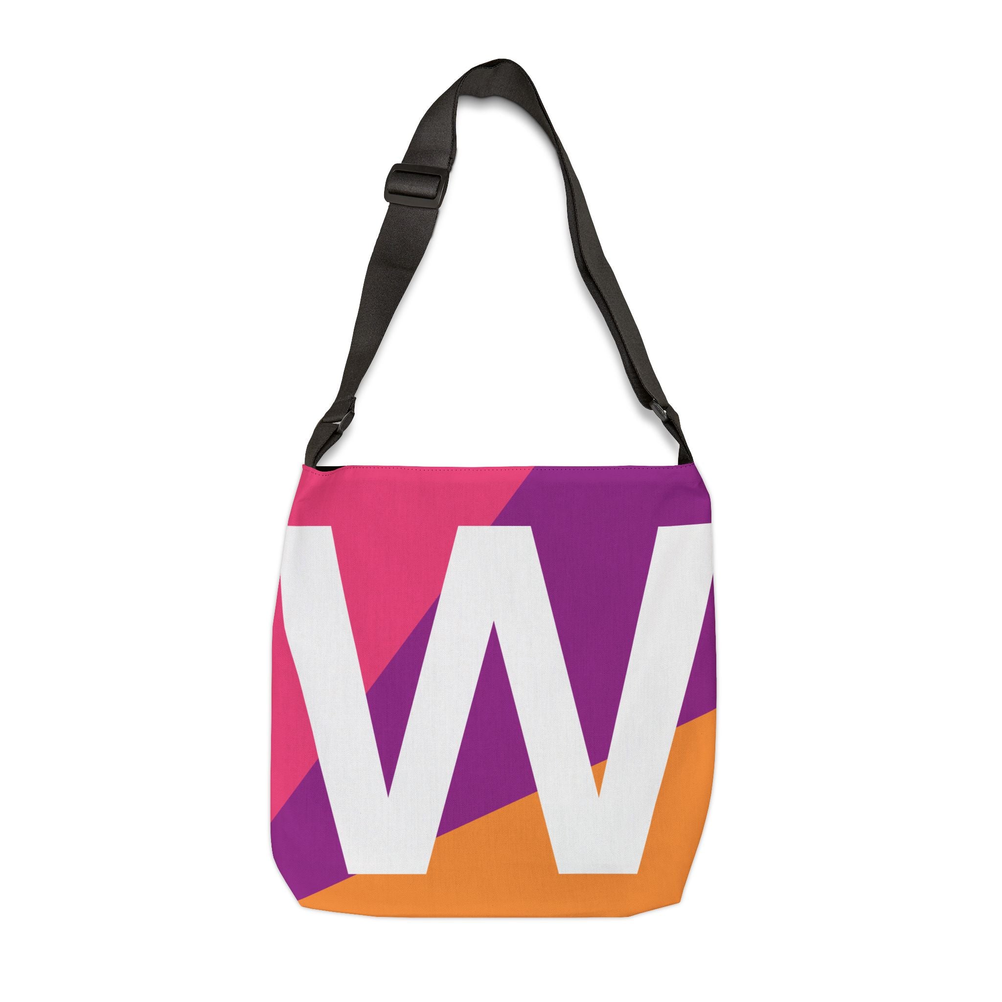 Initial Letter 'W' Colorblock Adjustable Tote Bag — Monogram Alphabet Shoulder Bag