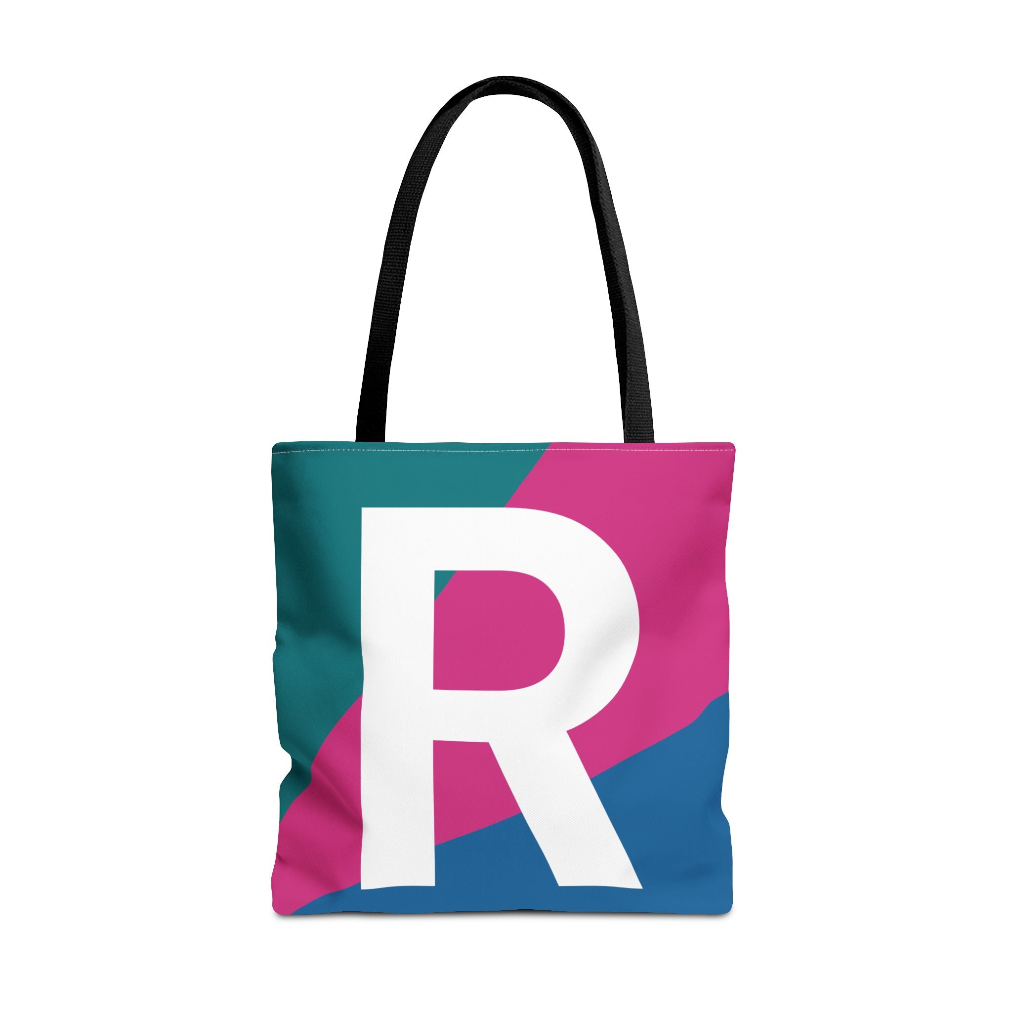 Monogram 'R' Colorblock Tote Bag — Personalized Initial R Shoulder Tote
