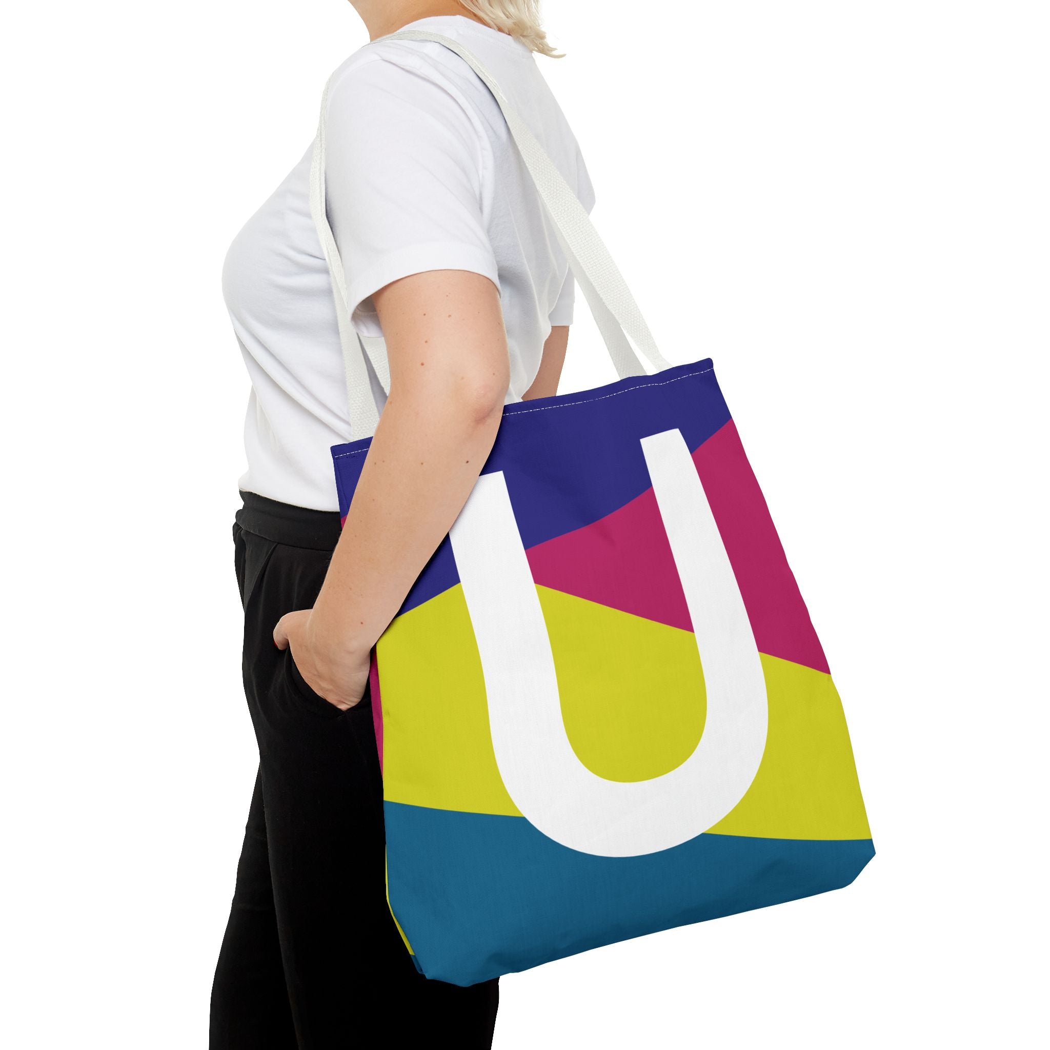 Monogram 'U' Colorblock Tote Bag — Personalized Initial U Shoulder Tote