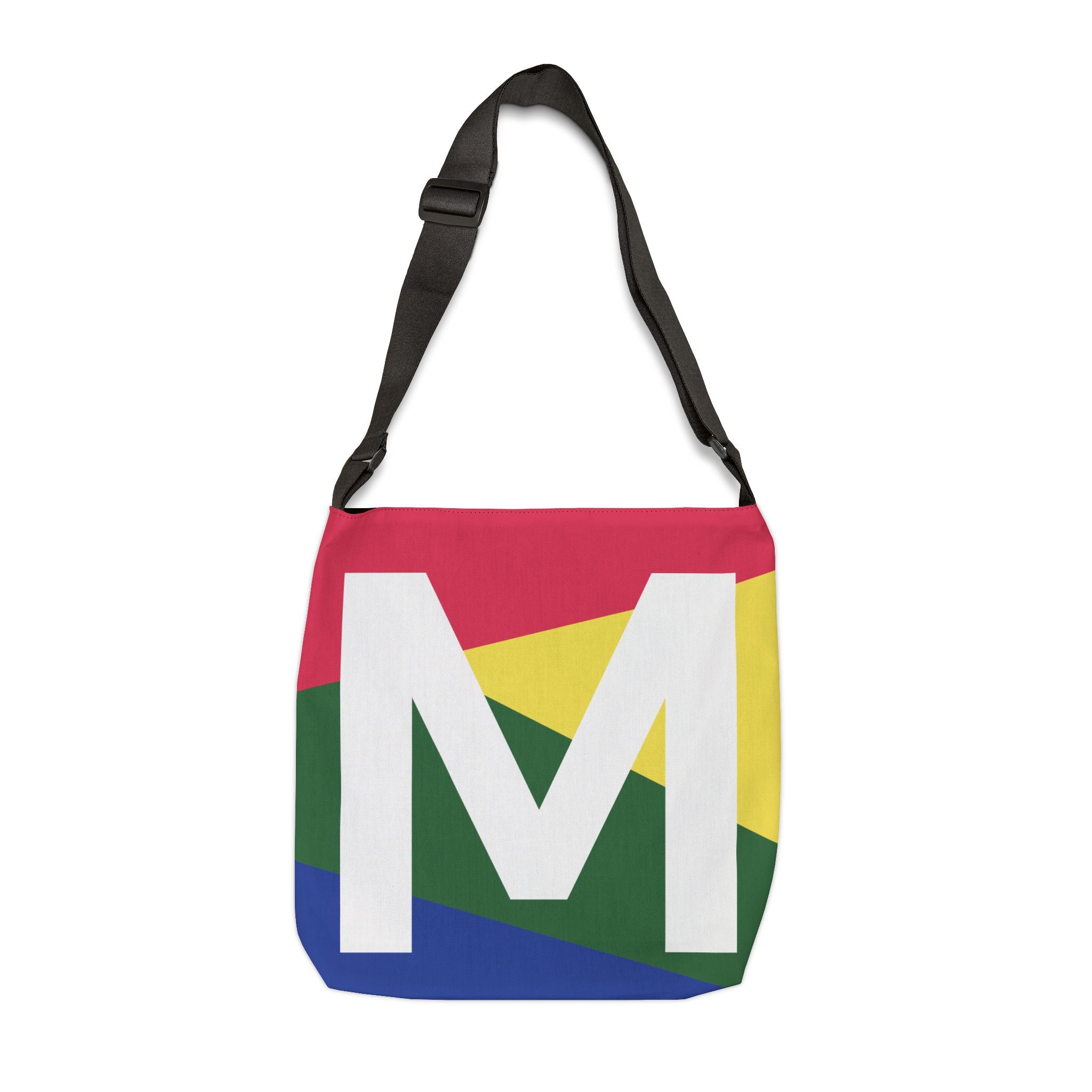 Initial Letter 'M' Colorblock Adjustable Tote Bag — Monogram Alphabet Shoulder Bag