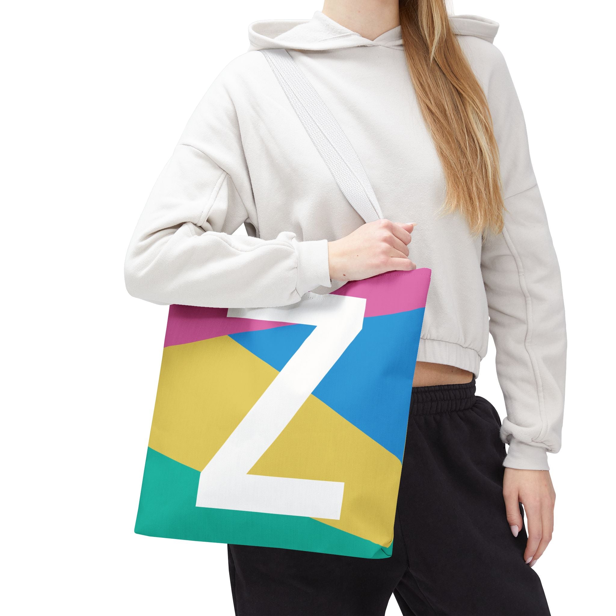 Monogram 'Z' Colorblock Tote Bag — Personalized Initial Z Shoulder Tote