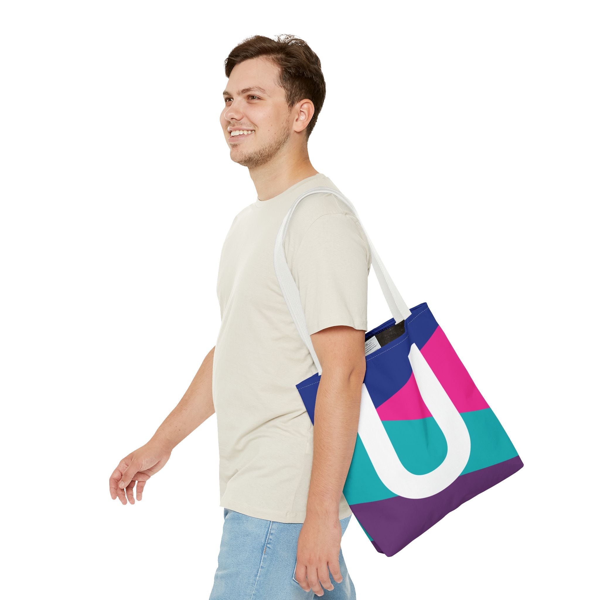 Monogram 'U' Colorblock Tote Bag — Personalized Initial U Shoulder Tote