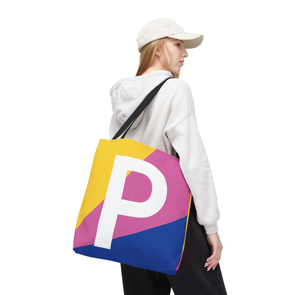 Monogram 'P' Colorblock Tote Bag — Personalized Initial P Shoulder Tote