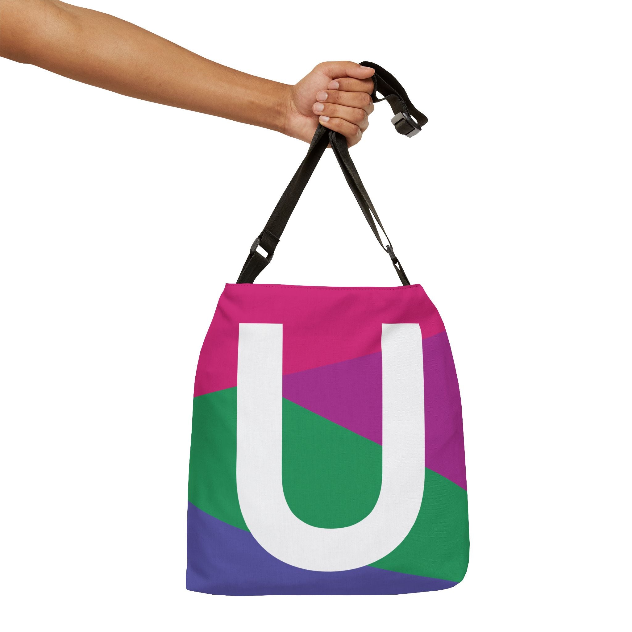 Initial Letter 'U' Colorblock Adjustable Tote Bag — Monogram Alphabet Shoulder Bag