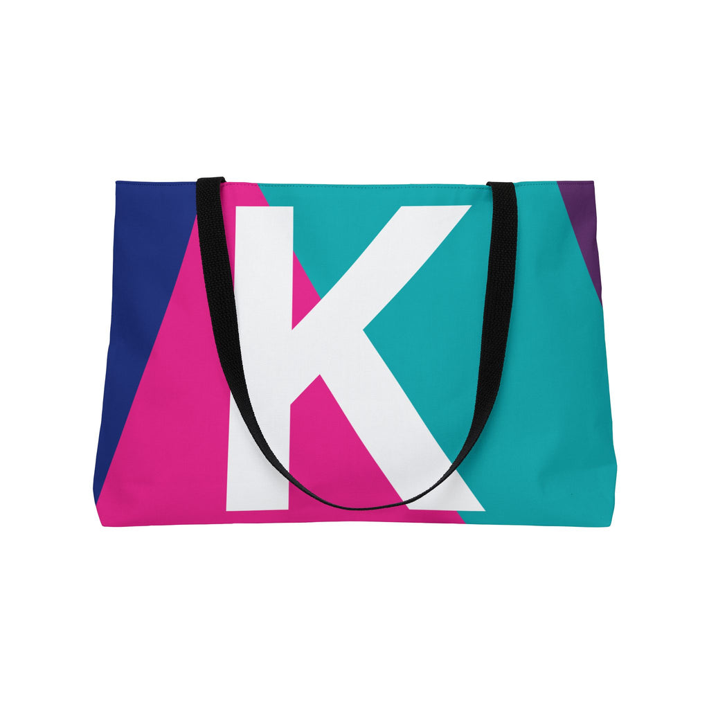 Personalized 'K' Colorblock Tote Bag — Monogram Weekender Tote