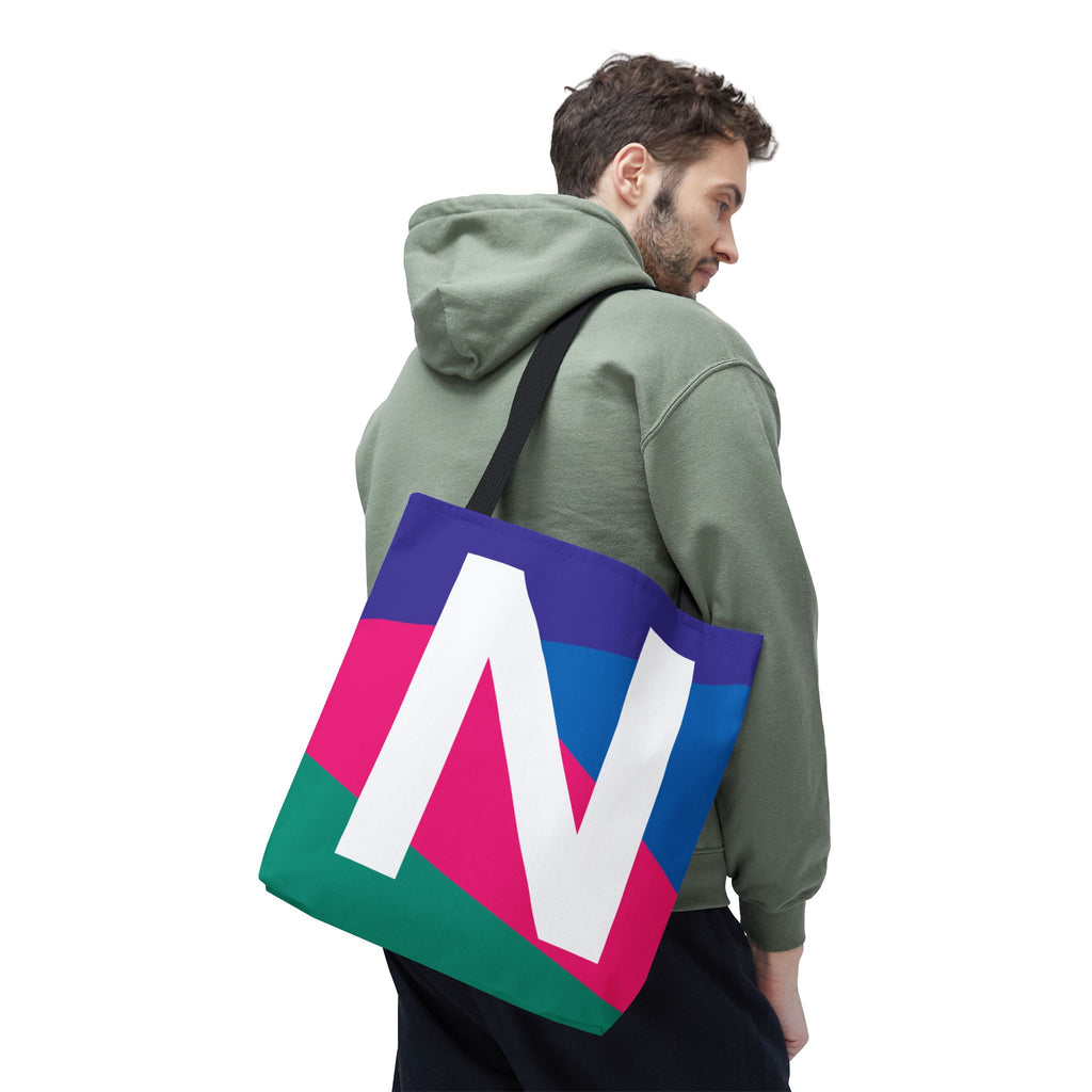 Monogram 'N' Colorblock Tote Bag — Personalized Initial N Shoulder Tote