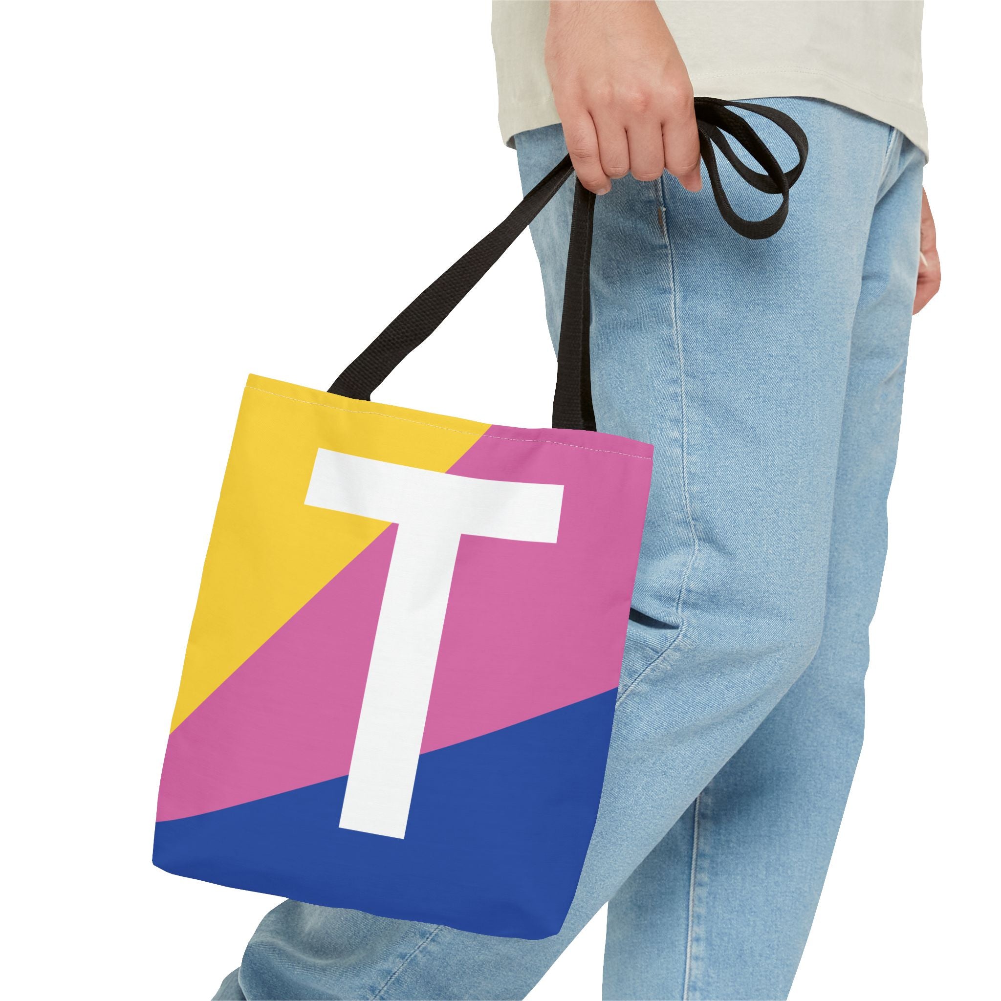 Monogram 'T' Colorblock Tote Bag — Personalized Initial T Shoulder Tote