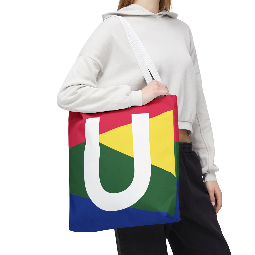 Monogram 'U' Colorblock Tote Bag — Personalized Initial U Shoulder Tote