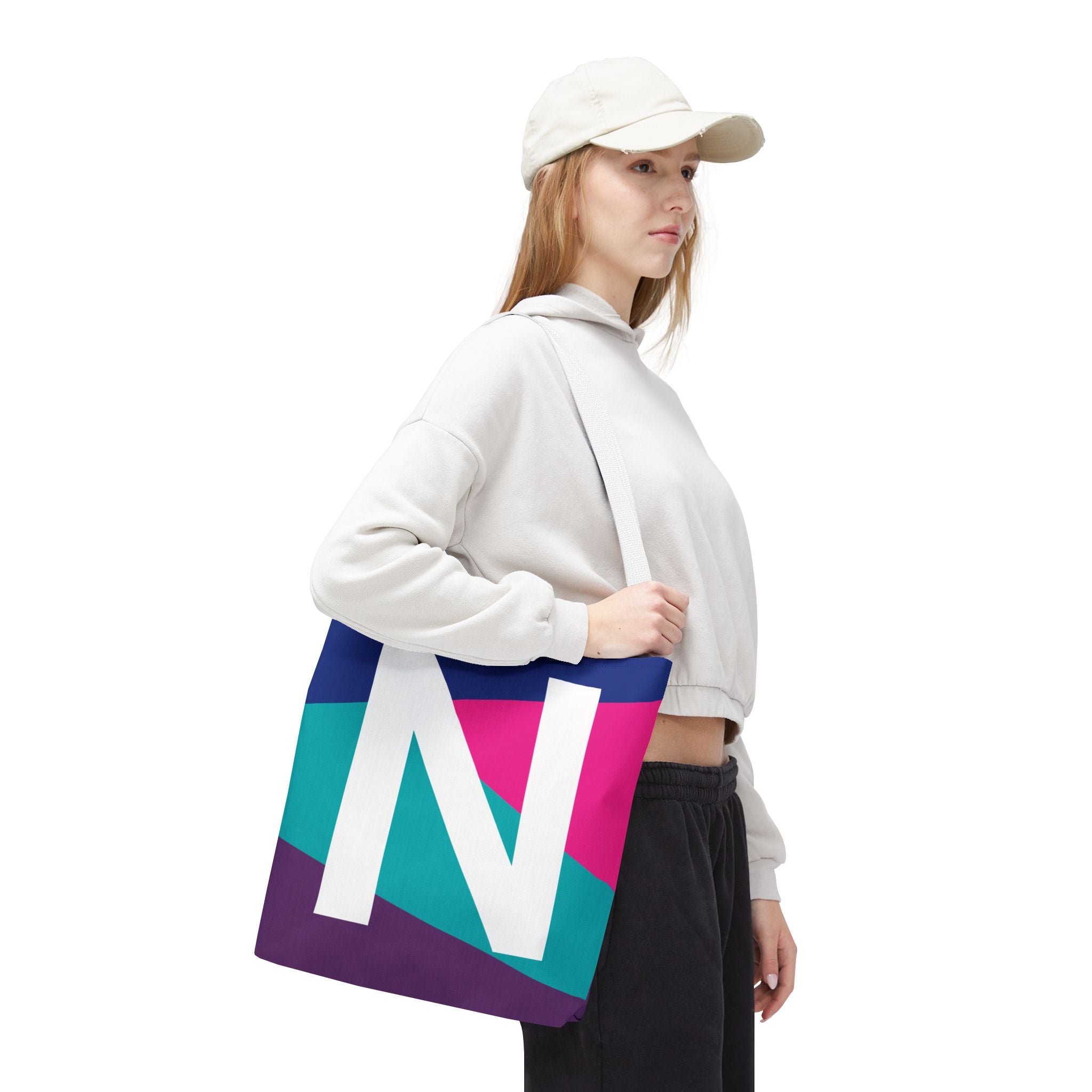 Monogram 'N' Colorblock Tote Bag — Personalized Initial N Shoulder Tote