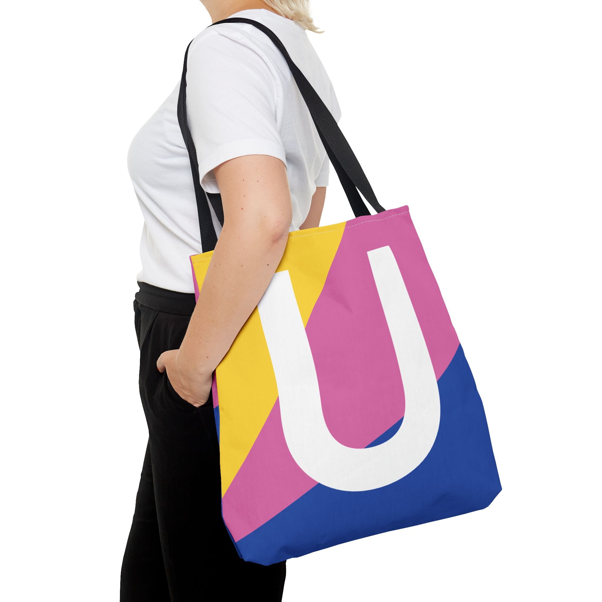 Monogram 'U' Colorblock Tote Bag — Personalized Initial U Shoulder Tote