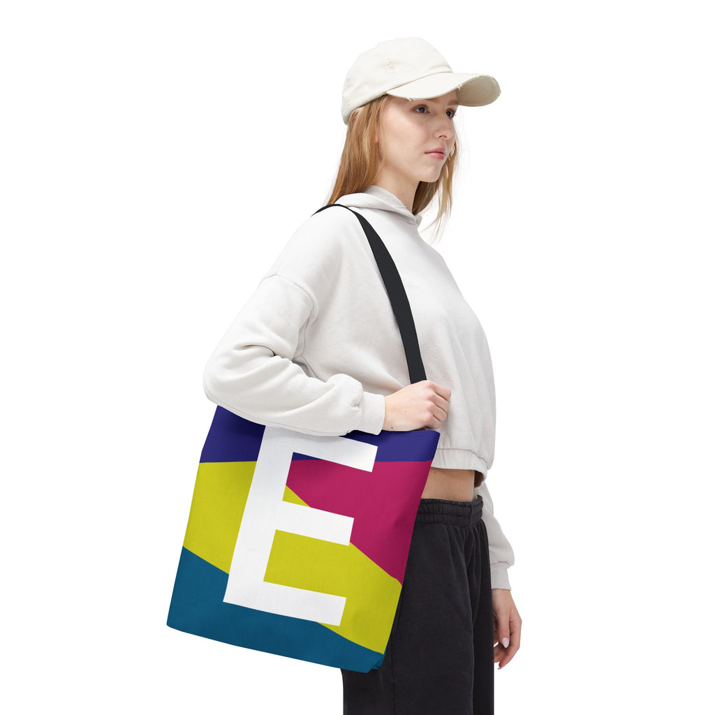 Monogram 'E' Colorblock Tote Bag — Personalized Initial E Shoulder Tote