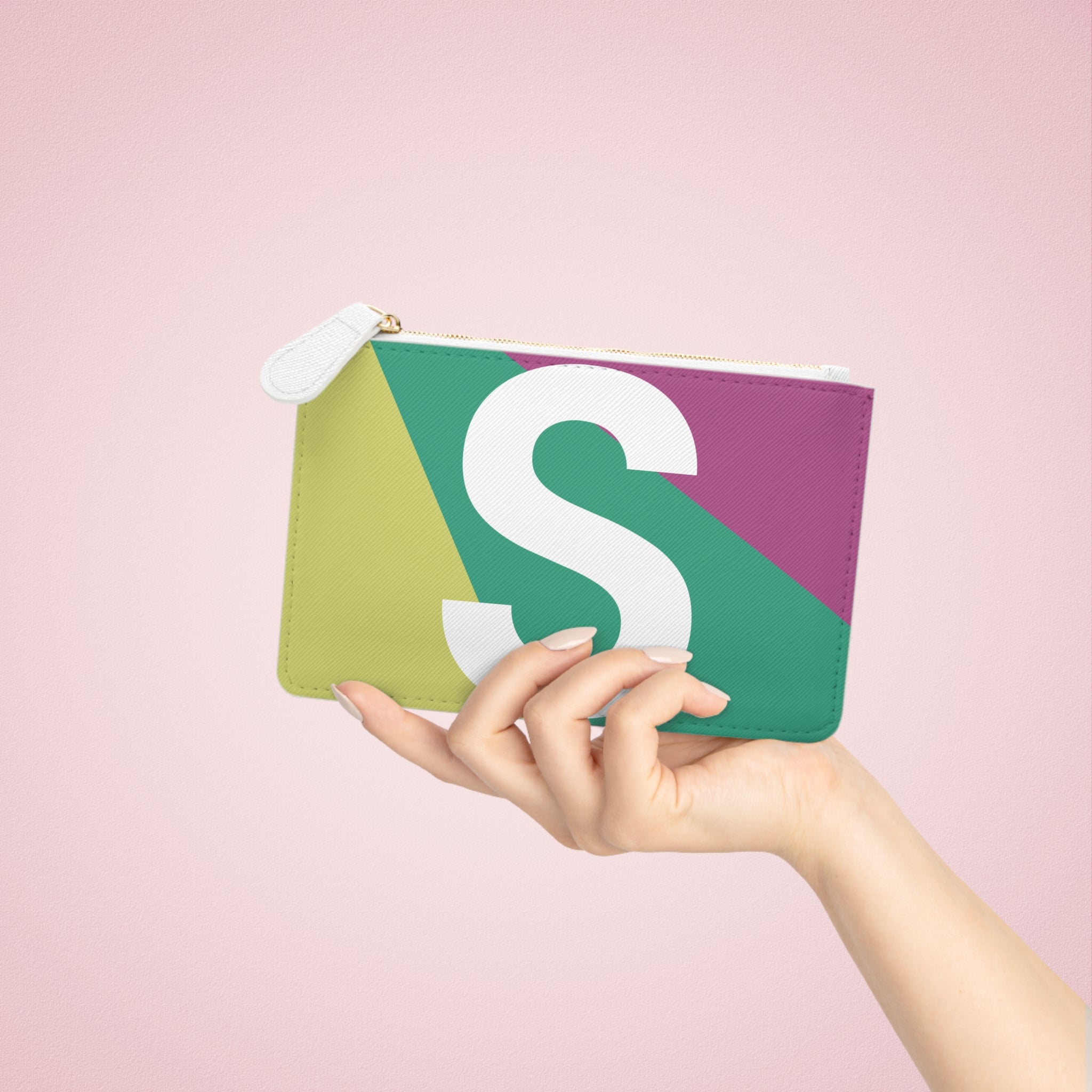 Initial S Mini Clutch — Colorblock Monogram Wristlet Wallet