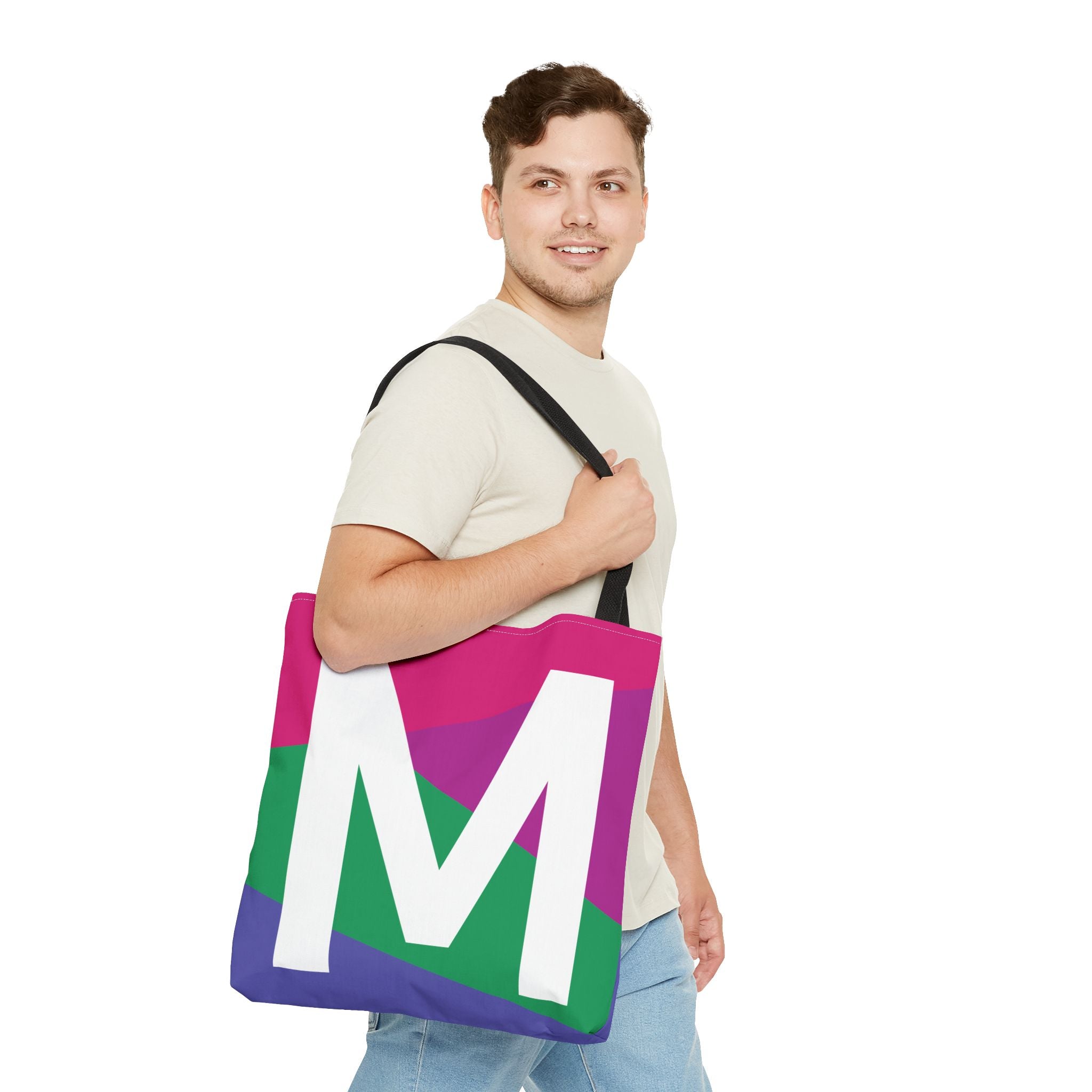 Monogram 'M' Colorblock Tote Bag — Personalized Initial M Shoulder Tote
