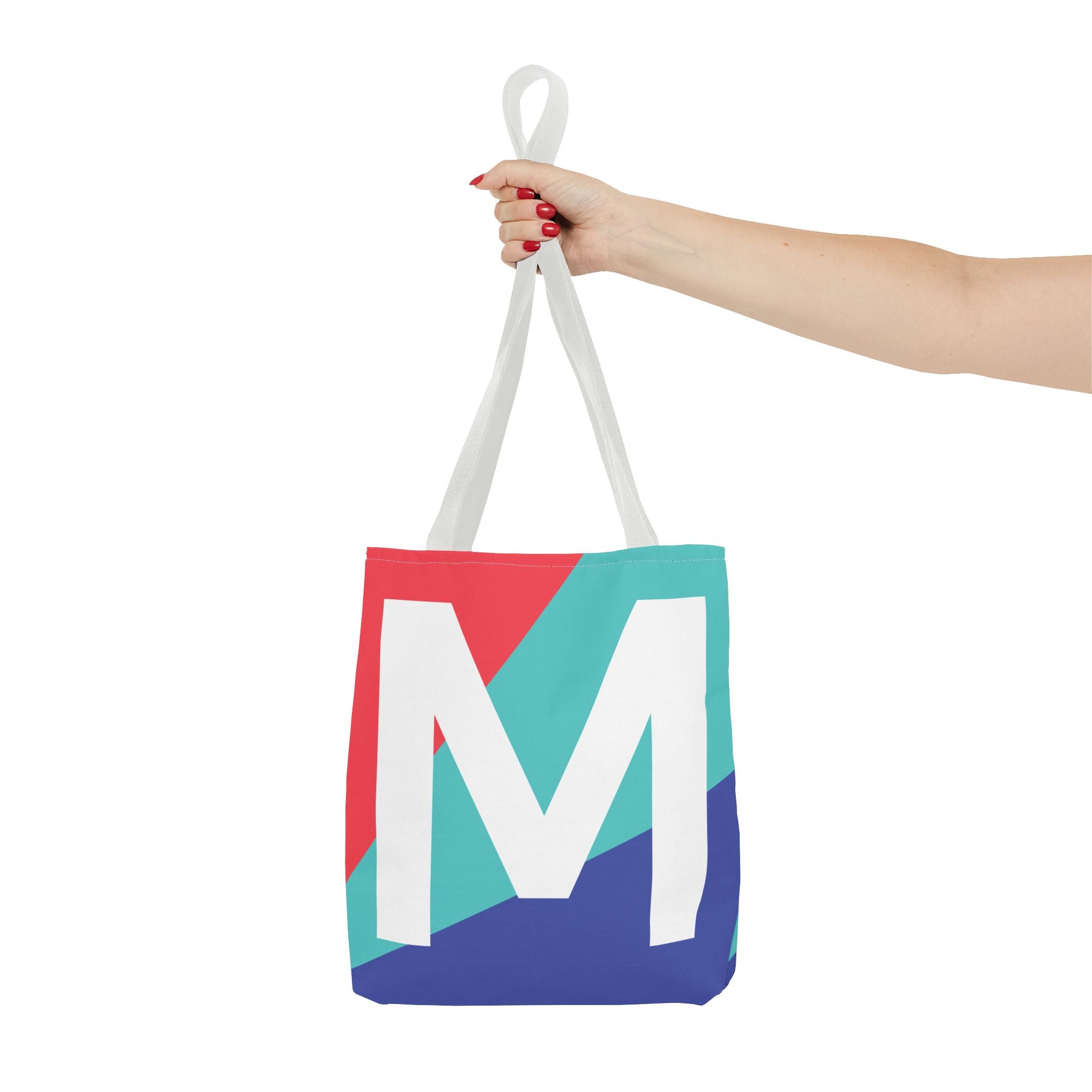 Monogram 'M' Colorblock Tote Bag — Personalized Initial M Shoulder Tote