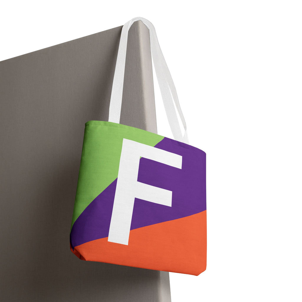 Monogram 'F' Colorblock Tote Bag — Personalized Initial F Shoulder Tote