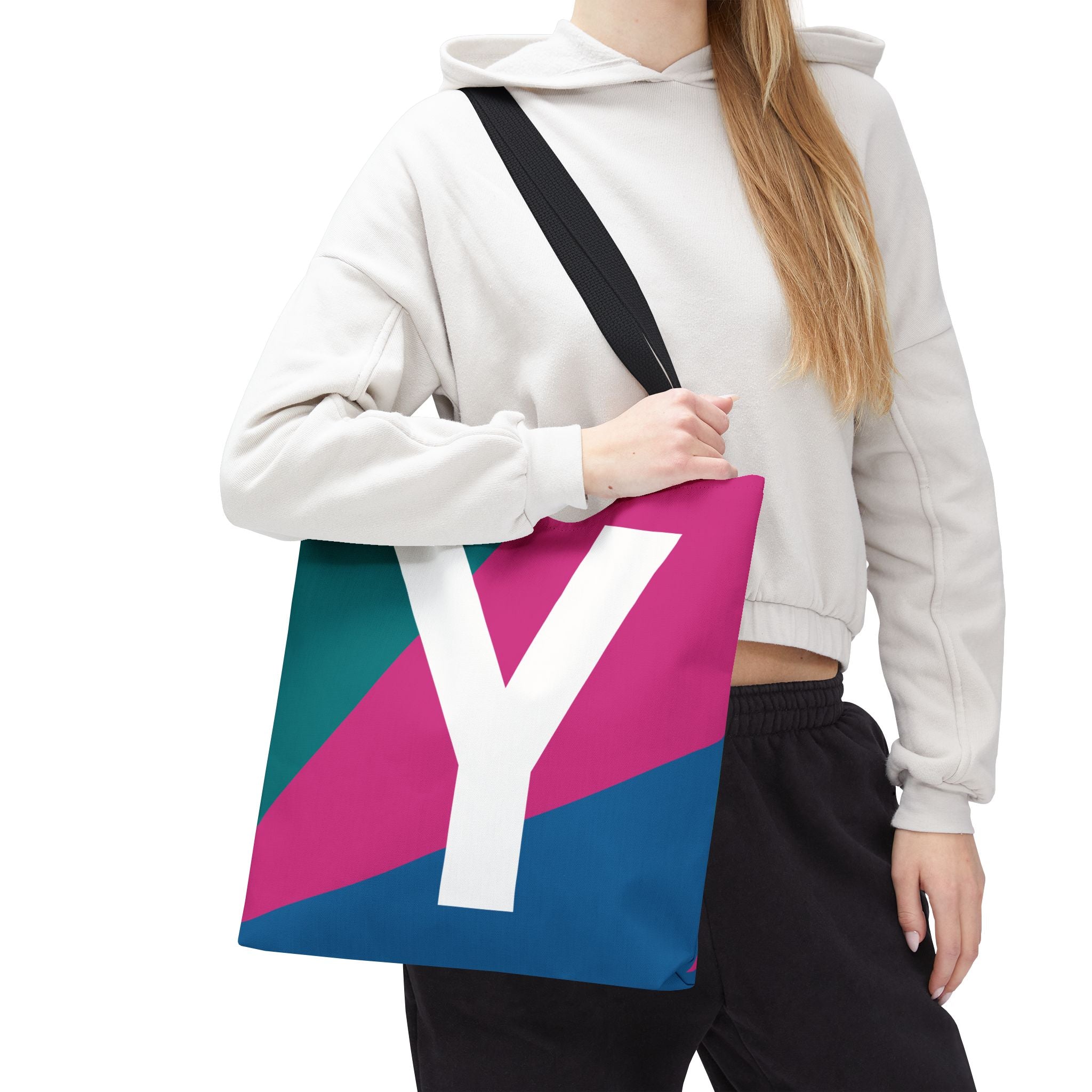 Monogram 'Y' Colorblock Tote Bag — Personalized Initial Y Shoulder Tote