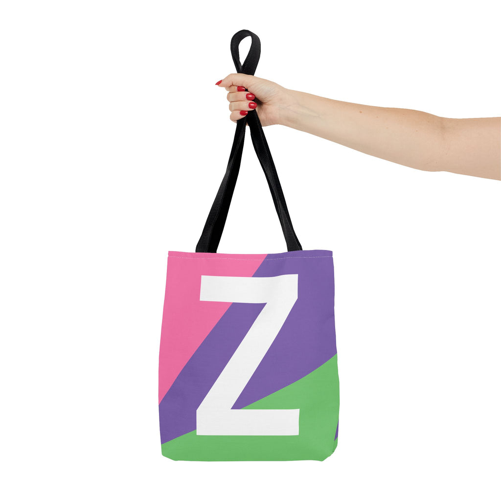 Monogram 'Z' Colorblock Tote Bag — Personalized Initial Z Shoulder Tote