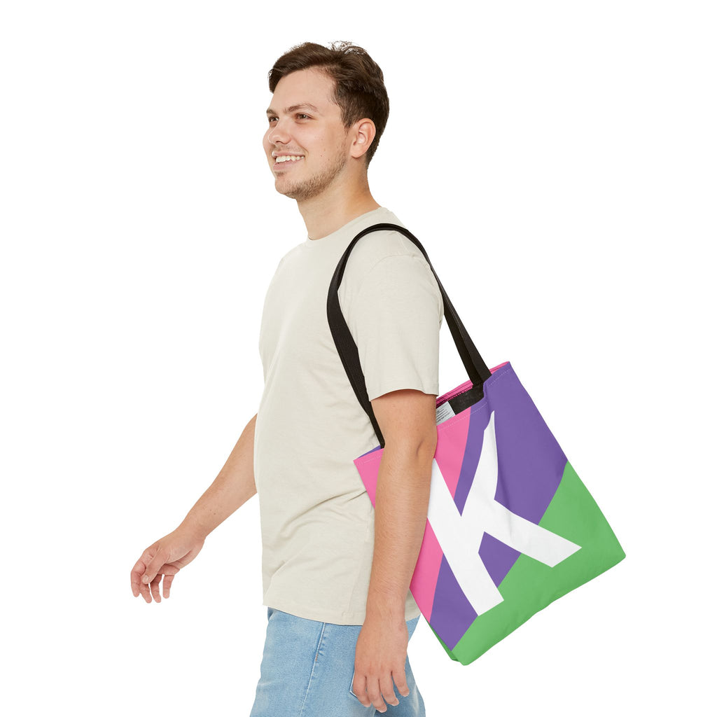 Monogram 'K' Colorblock Tote Bag — Personalized Initial K Shoulder Tote