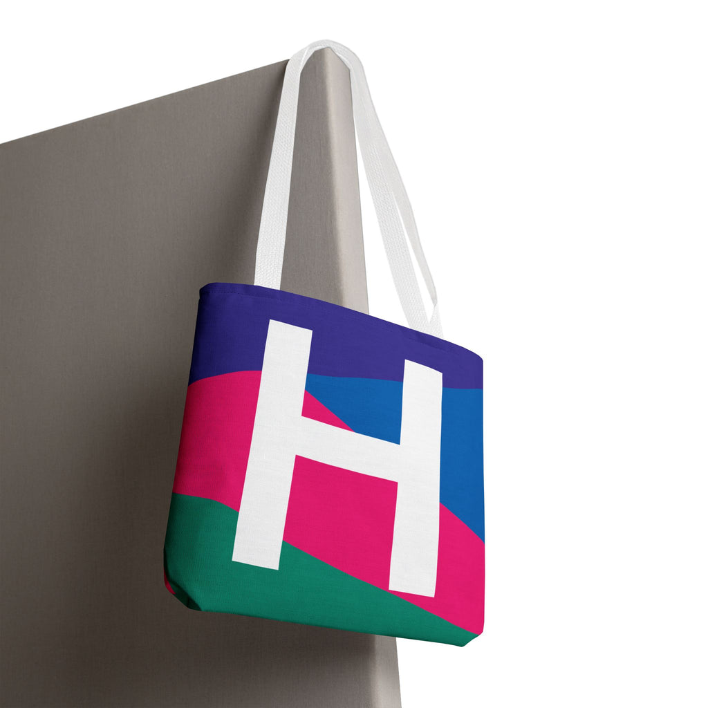 Monogram 'H' Colorblock Tote Bag — Personalized Initial H Shoulder Tote