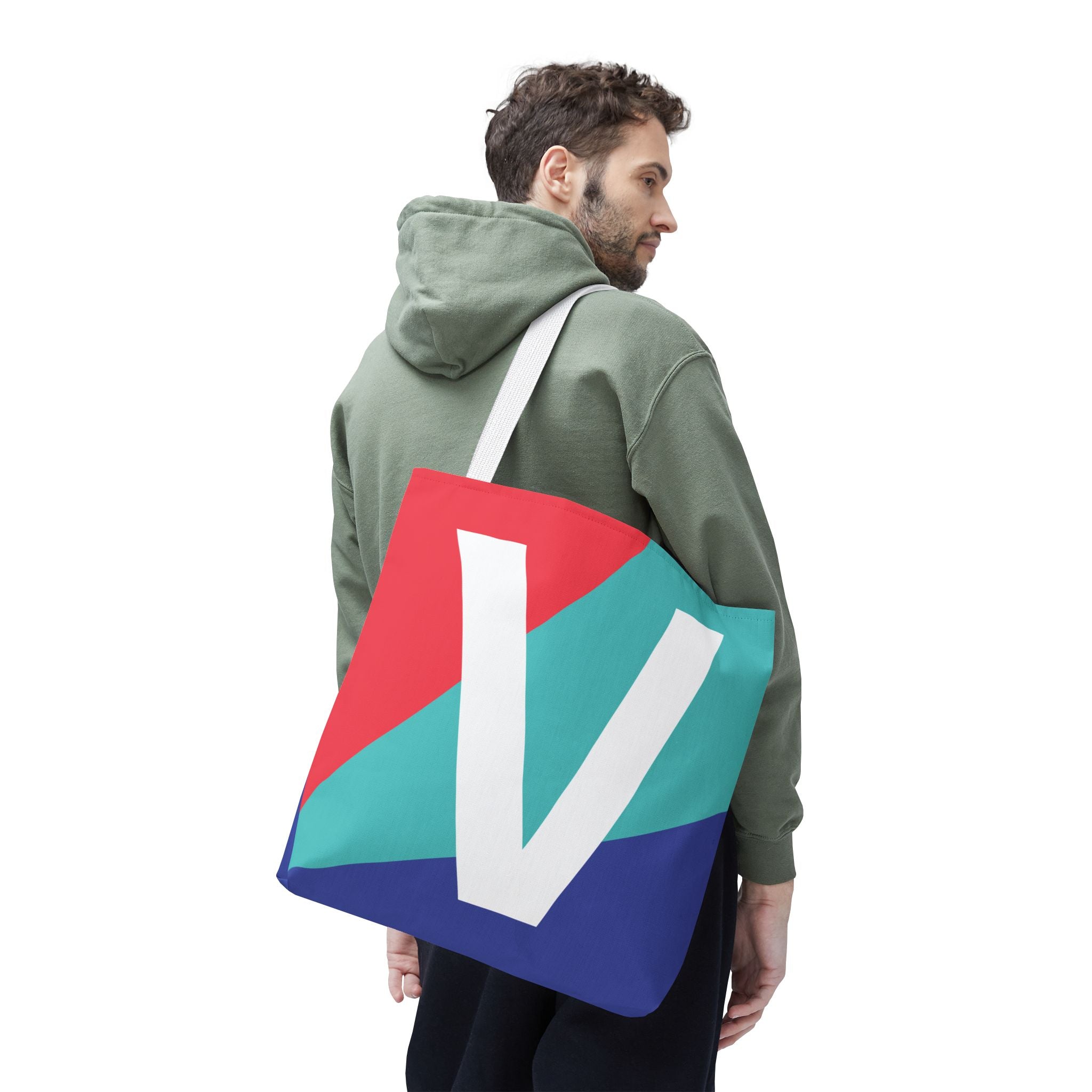 Monogram 'V' Colorblock Tote Bag — Personalized Initial V Shoulder Tote