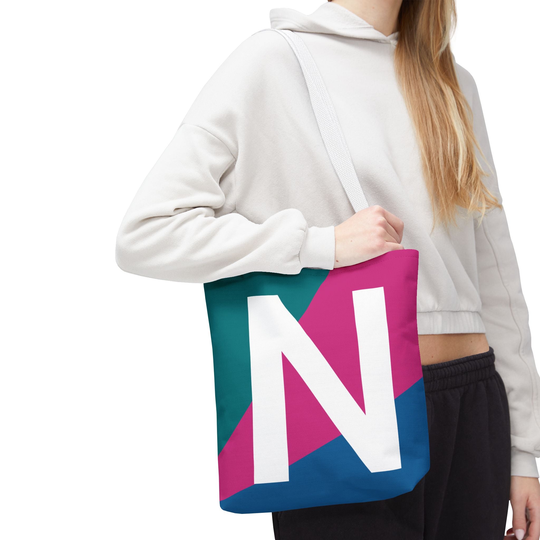 Monogram 'N' Colorblock Tote Bag — Personalized Initial N Shoulder Tote