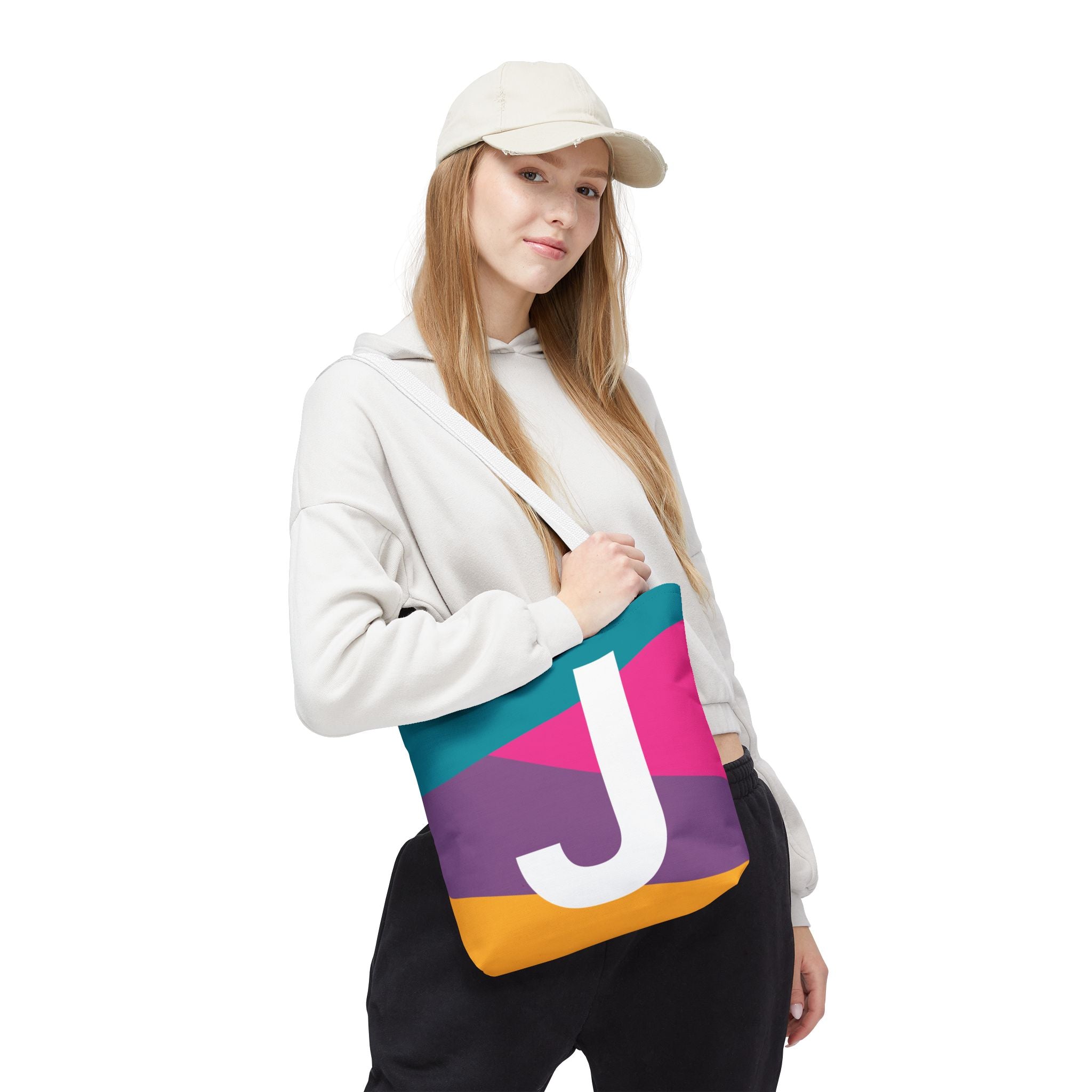 Monogram 'J' Colorblock Tote Bag — Personalized Initial J Shoulder Tote