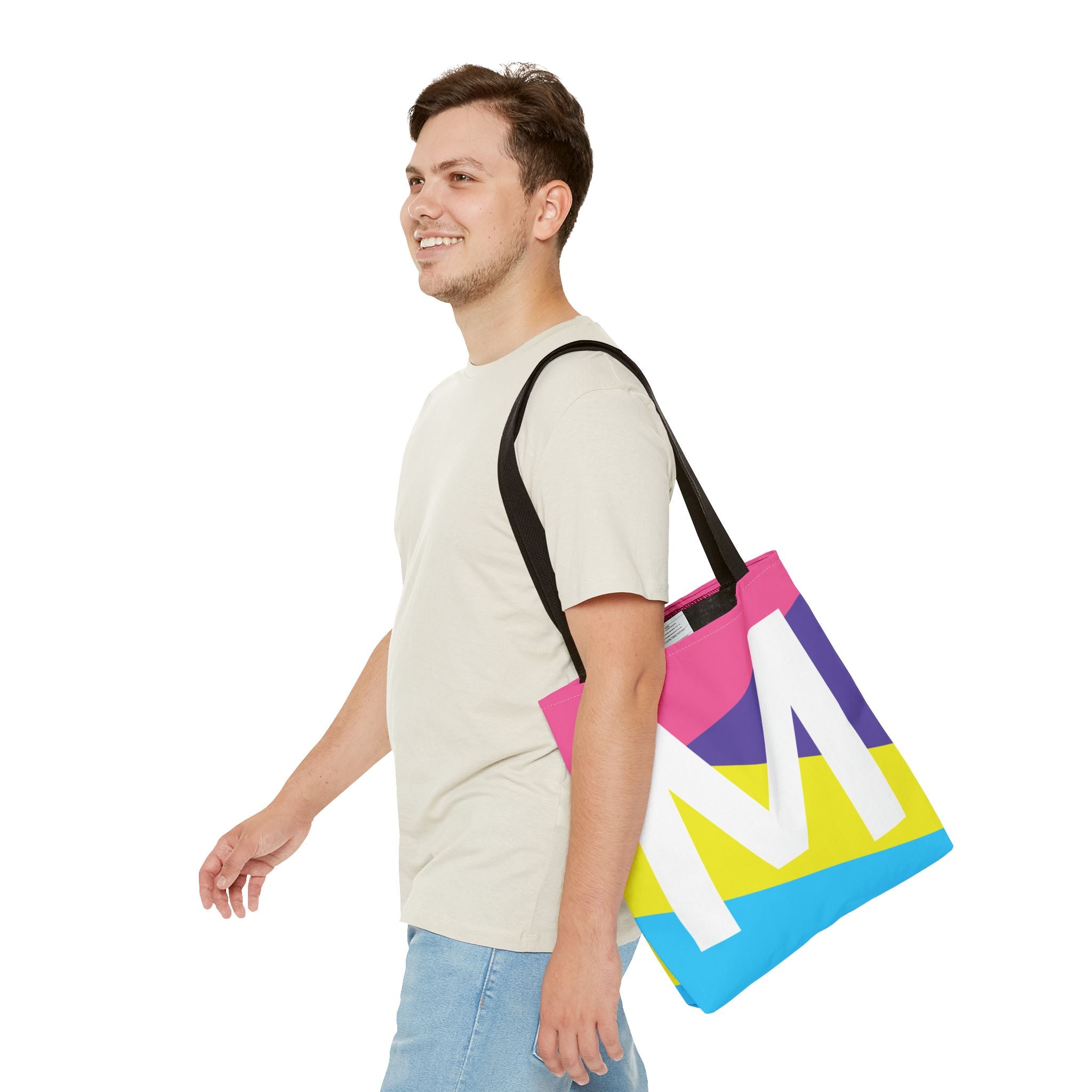 Monogram 'M' Colorblock Tote Bag — Personalized Initial M Shoulder Tote