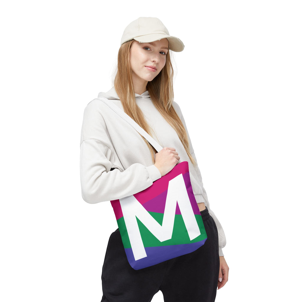Monogram 'M' Colorblock Tote Bag — Personalized Initial M Shoulder Tote