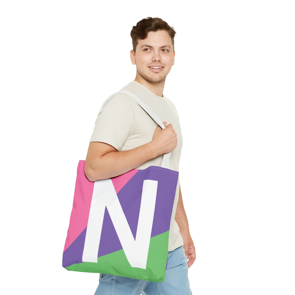 Monogram 'N' Colorblock Tote Bag — Personalized Initial N Shoulder Tote