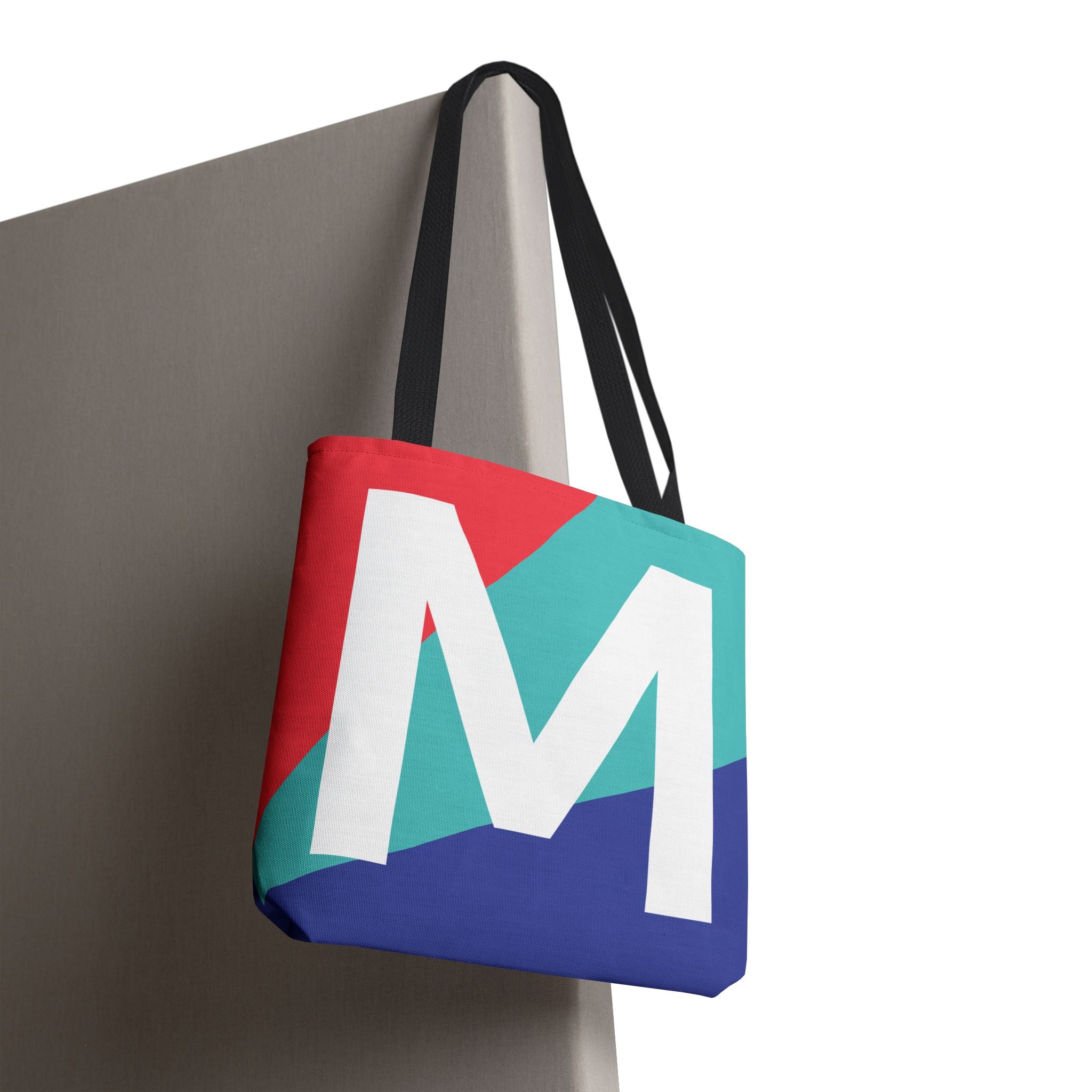 Monogram 'M' Colorblock Tote Bag — Personalized Initial M Shoulder Tote