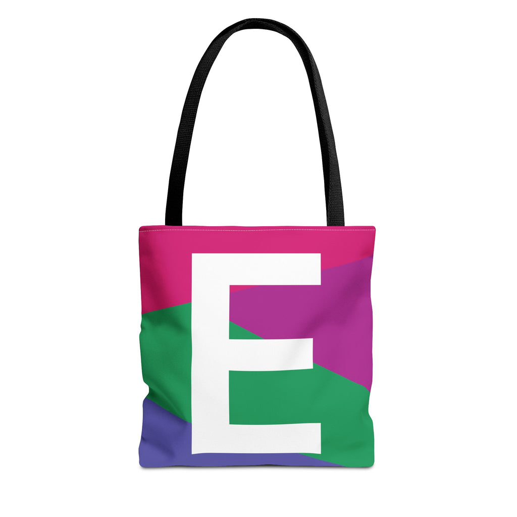 Monogram 'E' Colorblock Tote Bag — Personalized Initial E Shoulder Tote