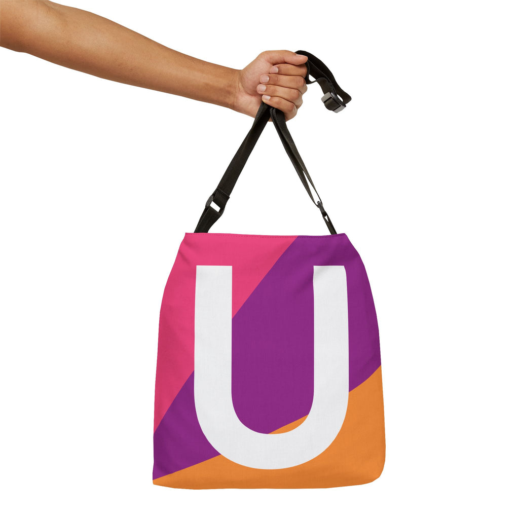 Initial Letter 'U' Colorblock Adjustable Tote Bag — Monogram Alphabet Shoulder Bag