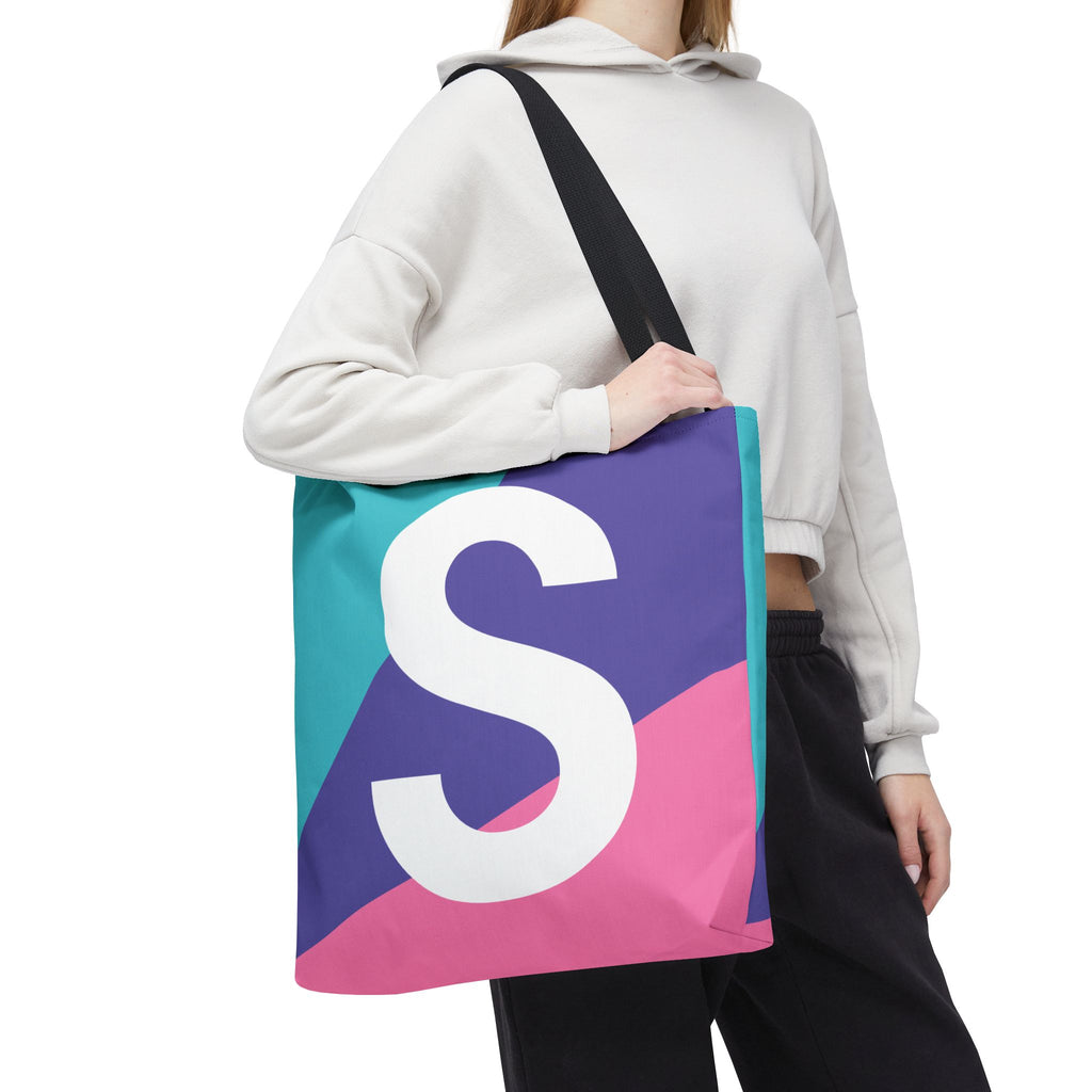 Monogram 'S' Colorblock Tote Bag — Personalized Initial S Shoulder Tote