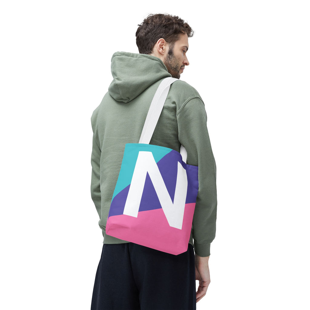 Monogram 'N' Colorblock Tote Bag — Personalized Initial N Shoulder Tote