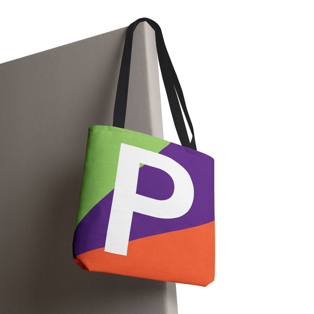 Monogram 'P' Colorblock Tote Bag — Personalized Initial P Shoulder Tote