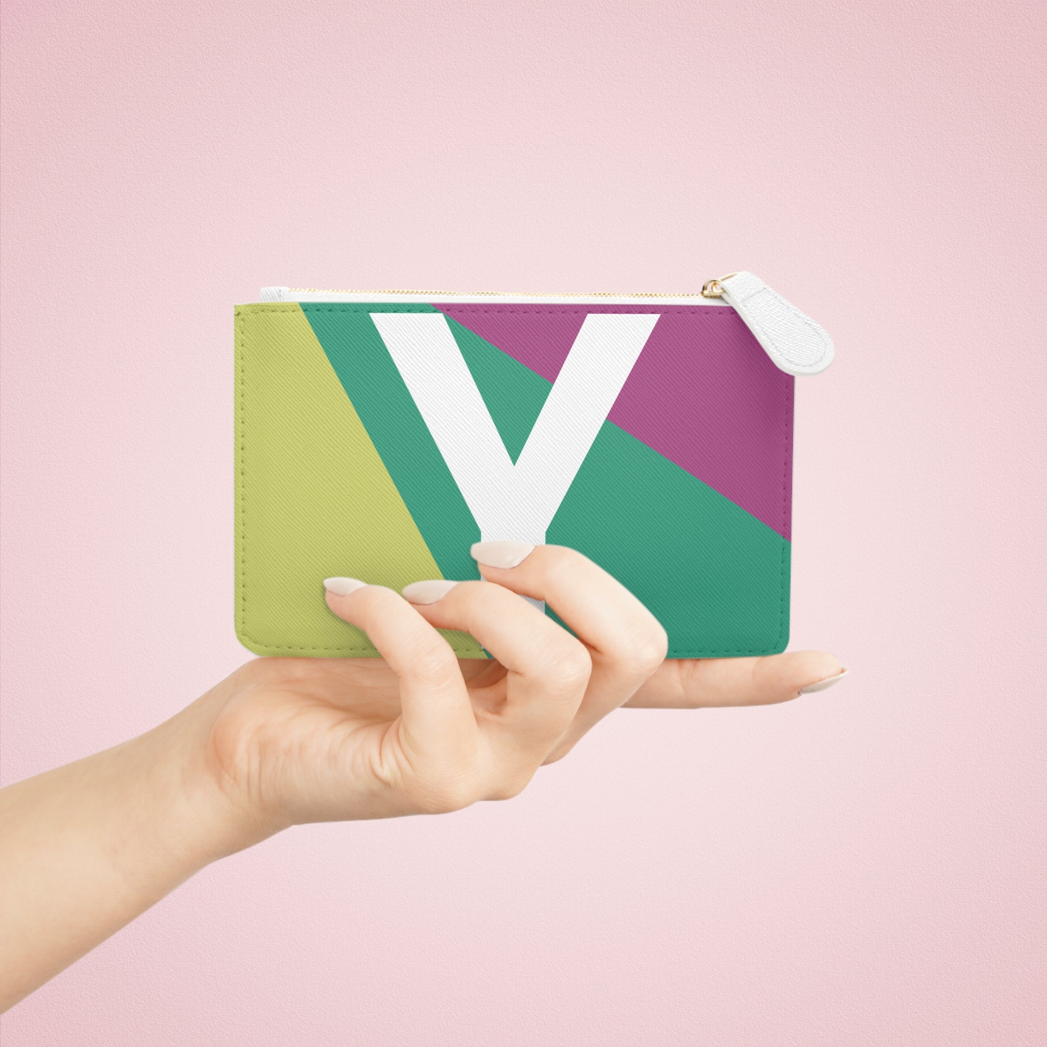 Initial Y Mini Clutch — Colorblock Monogram Wristlet Wallet