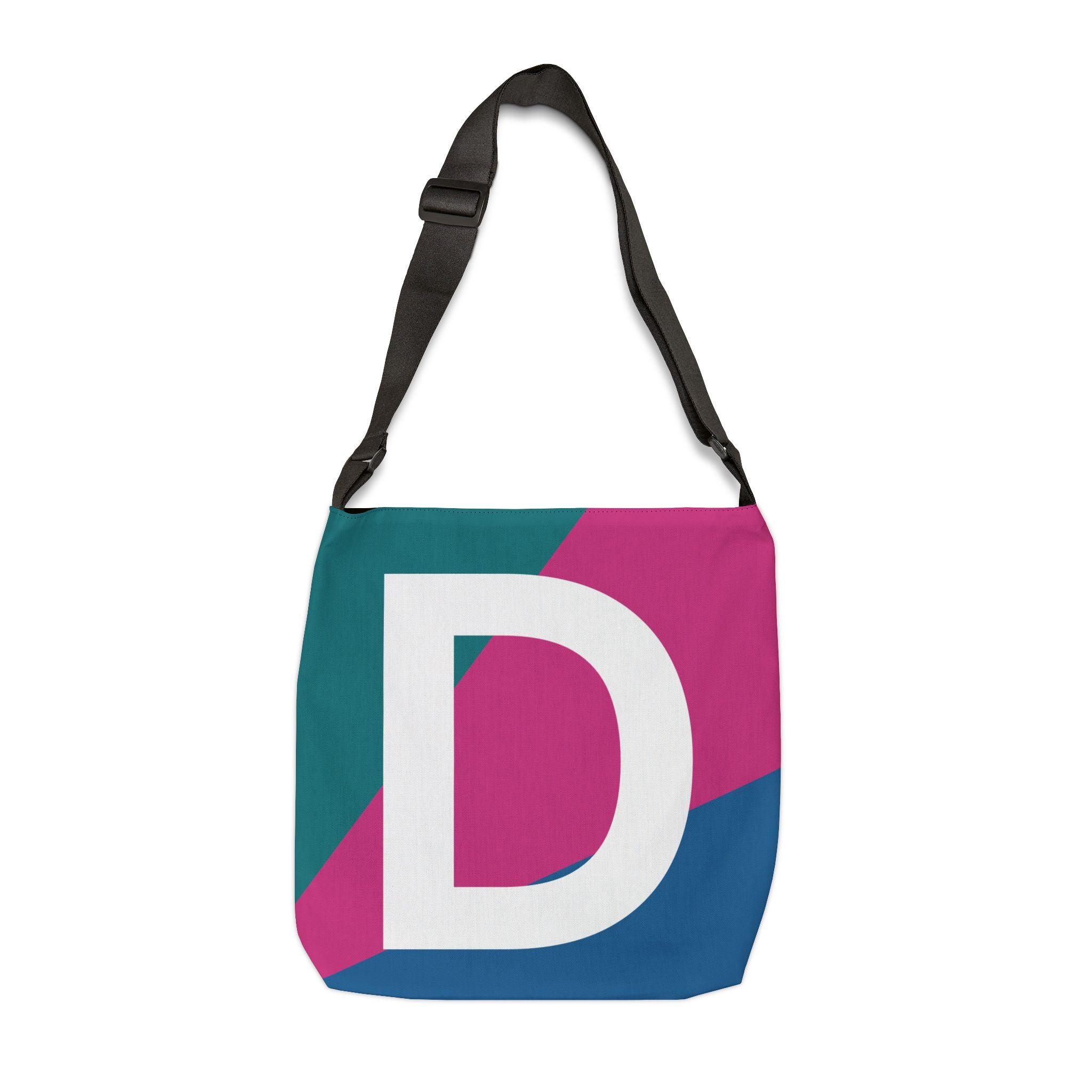 Initial Letter 'D' Colorblock Adjustable Tote Bag — Monogram Alphabet Shoulder Bag